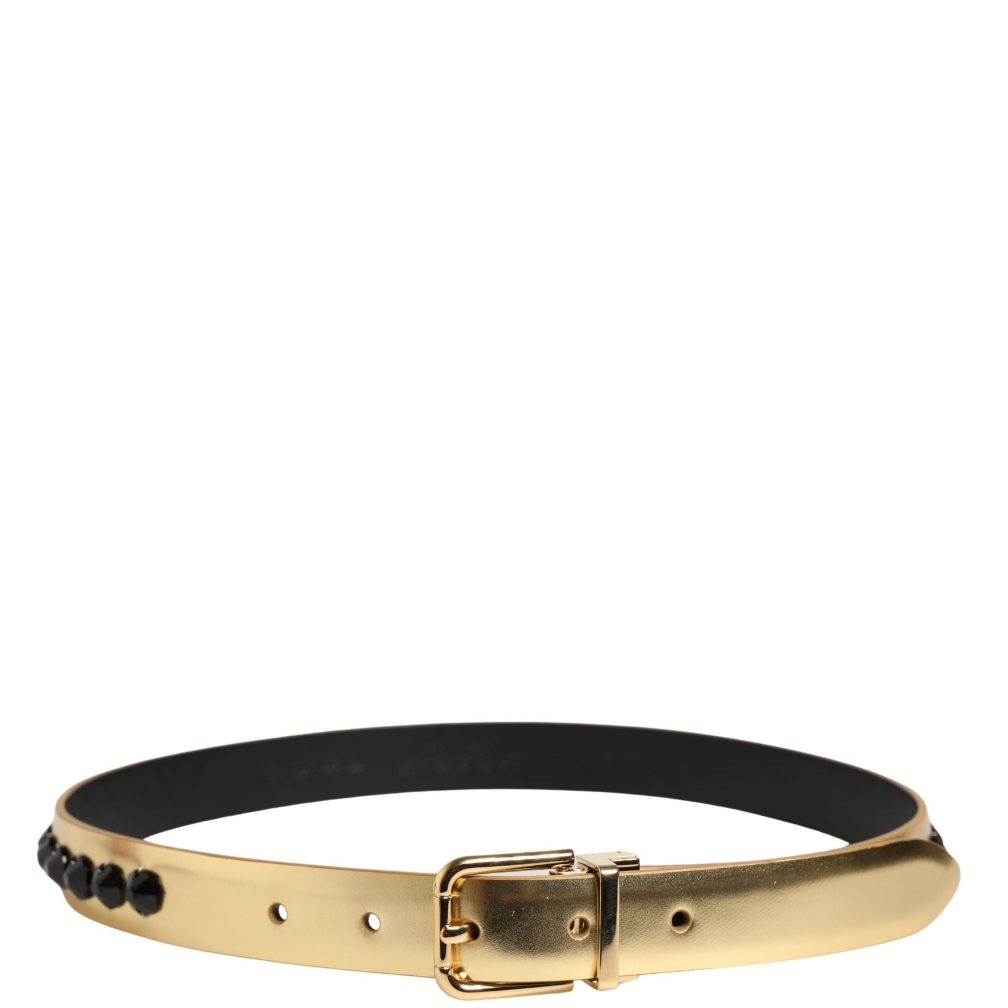 Dolce & Gabbana Gold Leather Black Crystals Metal Buckle Belt