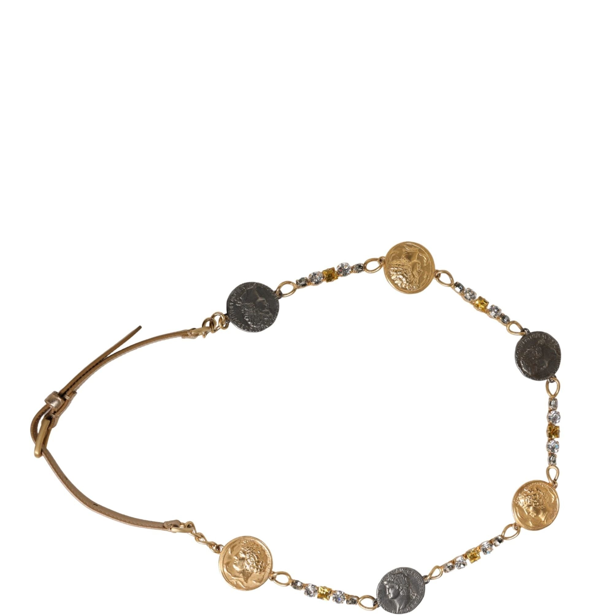 Dolce & Gabbana Gold Brass Chain Coin Embellished Metal Buckle Belt