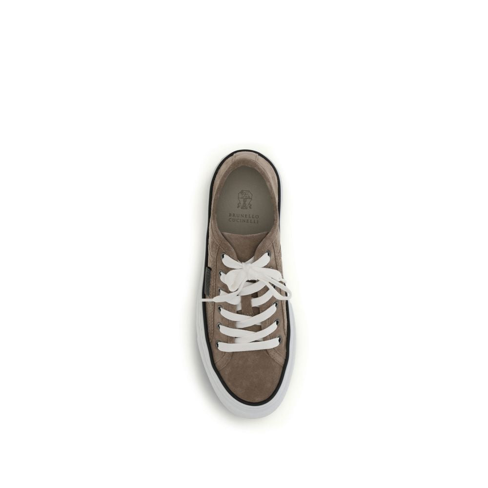 Brunello Cucinelli Beige Calf Leather Bos Taurus Low Top Sneakers