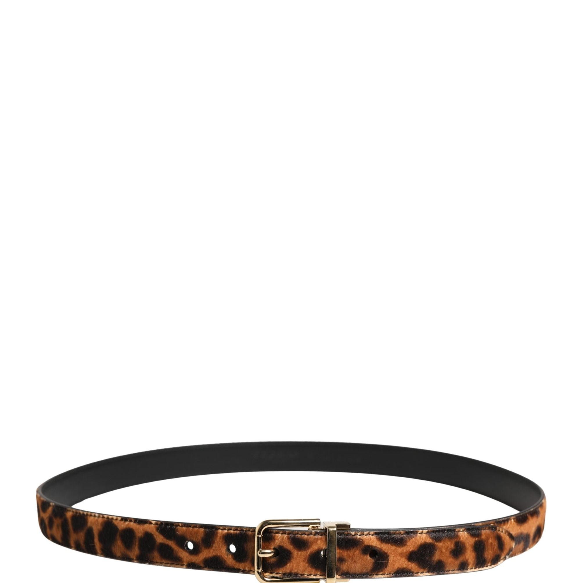 Dolce & Gabbana Brown Calf Fur Leopard Metal Buckle Belt
