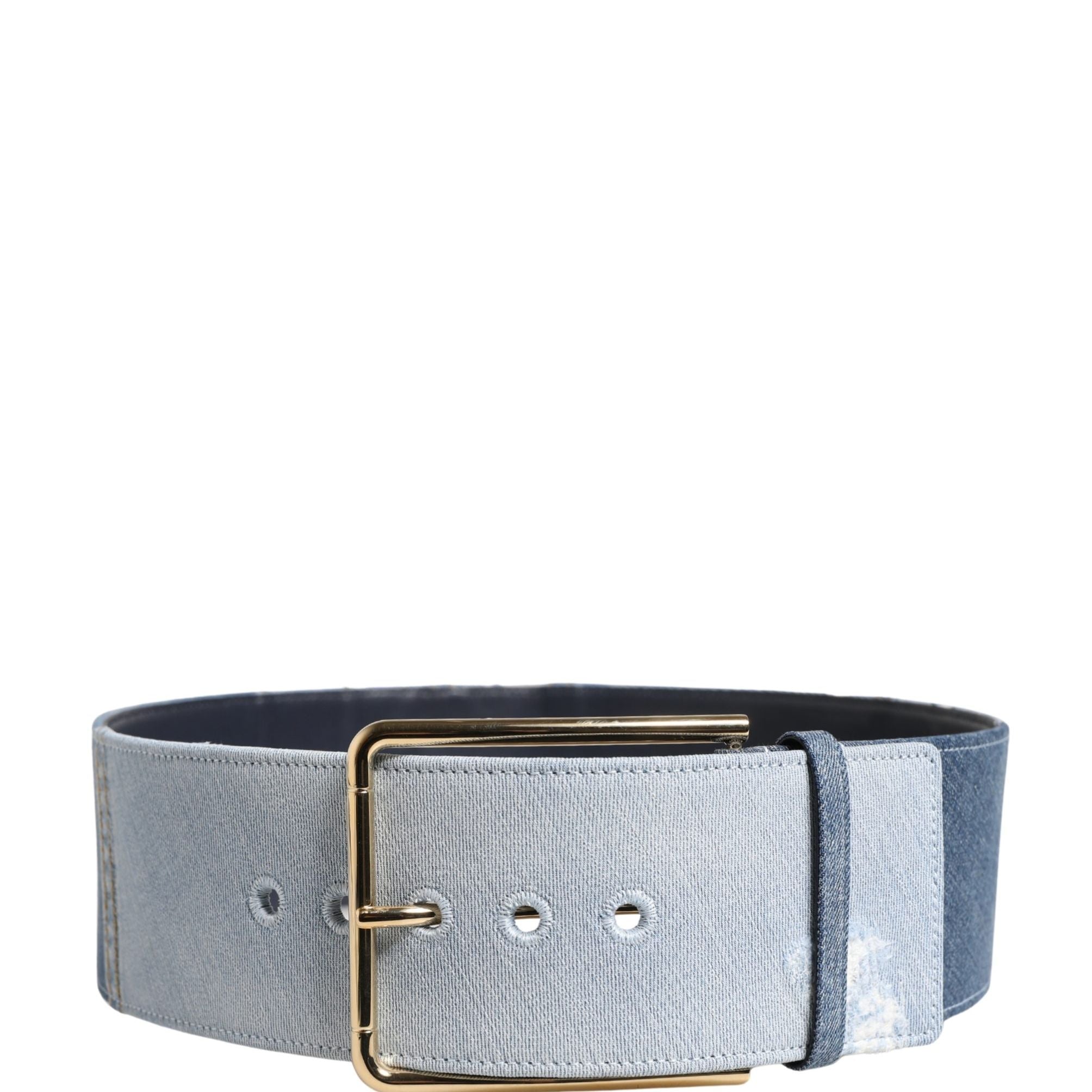 Dolce & Gabbana Blue Two Tone Denim Gold Metal Buckle Belt
