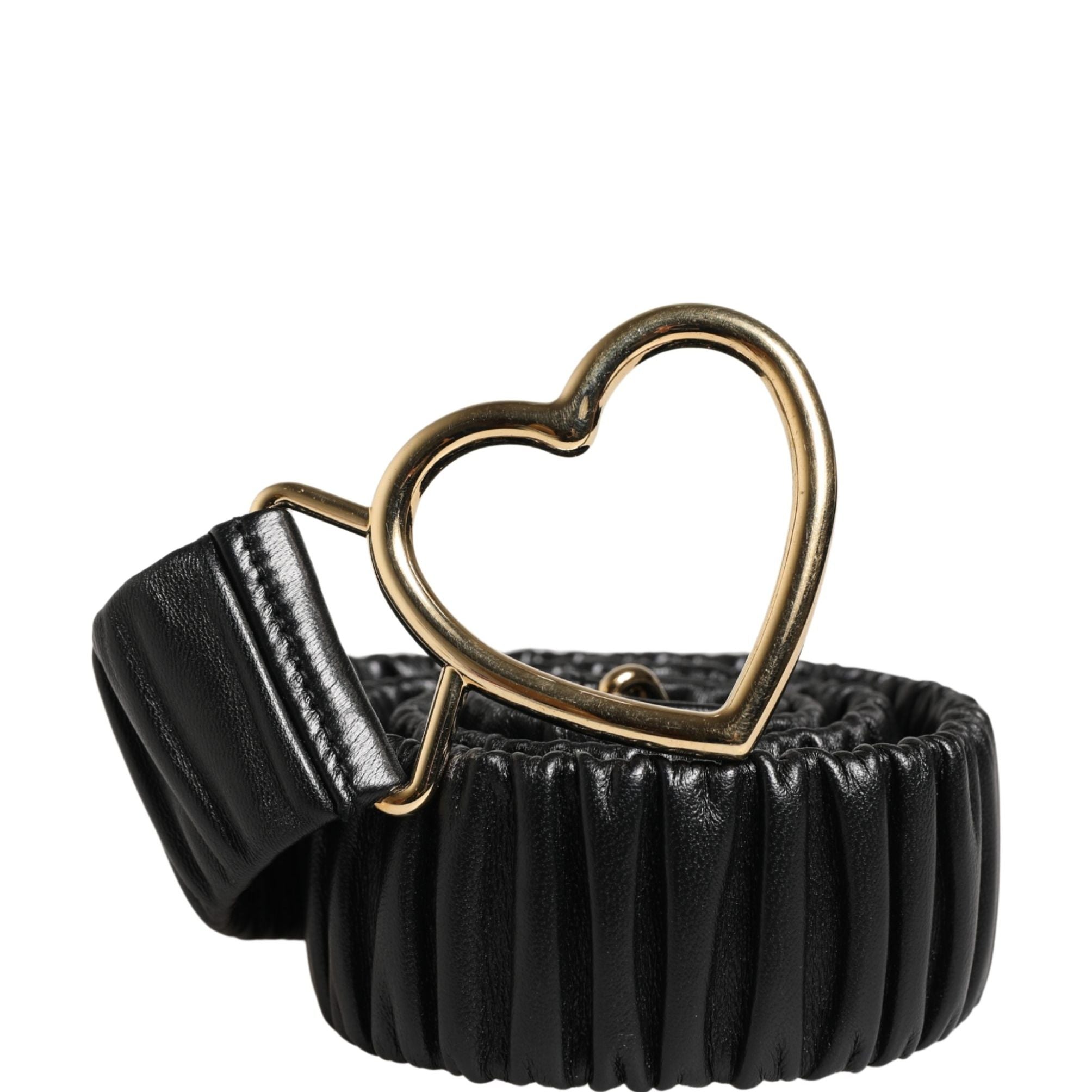 Dolce & Gabbana Black Leather Gold Heart Metal Buckle Belt