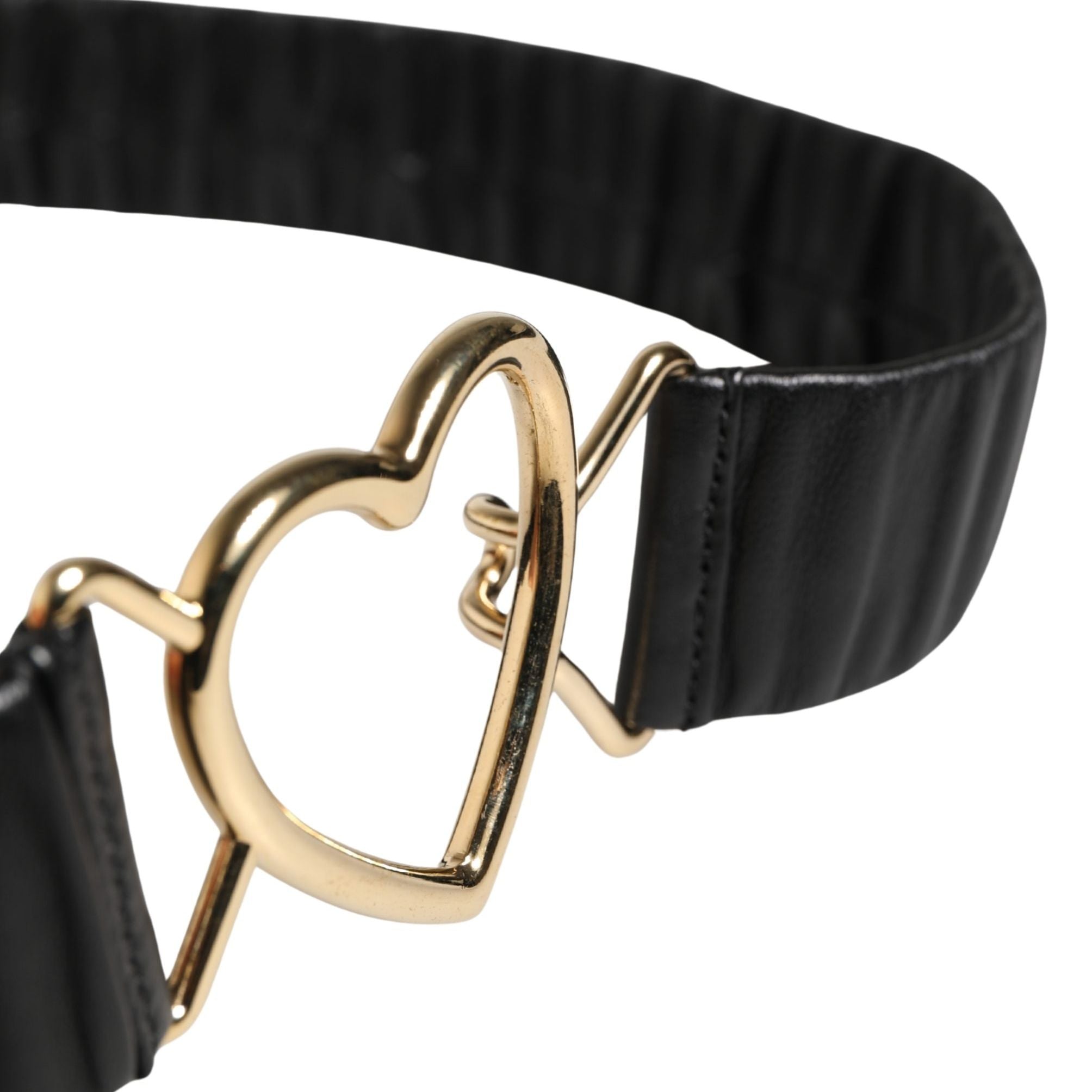 Dolce & Gabbana Black Leather Gold Heart Metal Buckle Belt