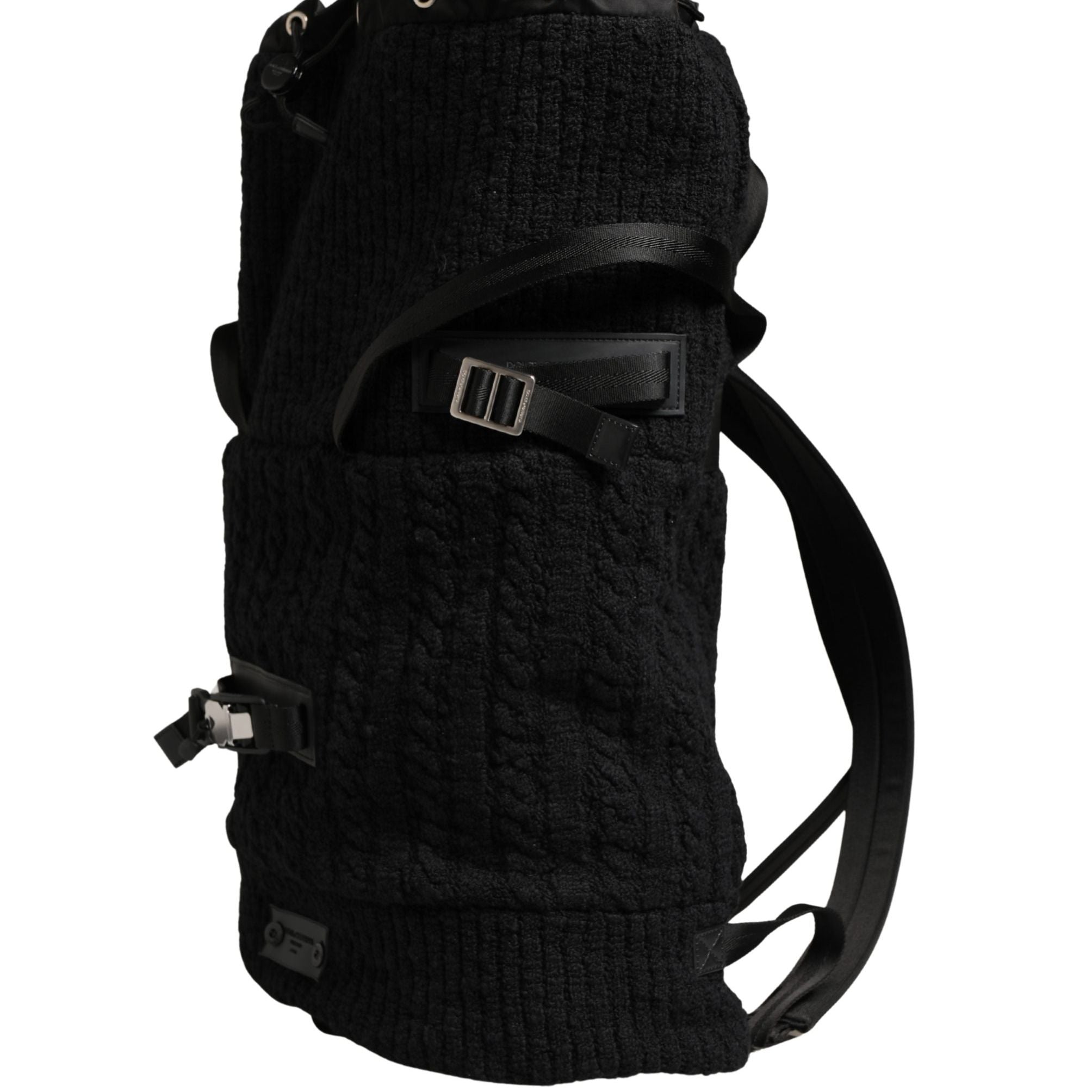 Dolce & Gabbana Black Tricot Wool Blend Duffel Backpack Travel Borse Bag