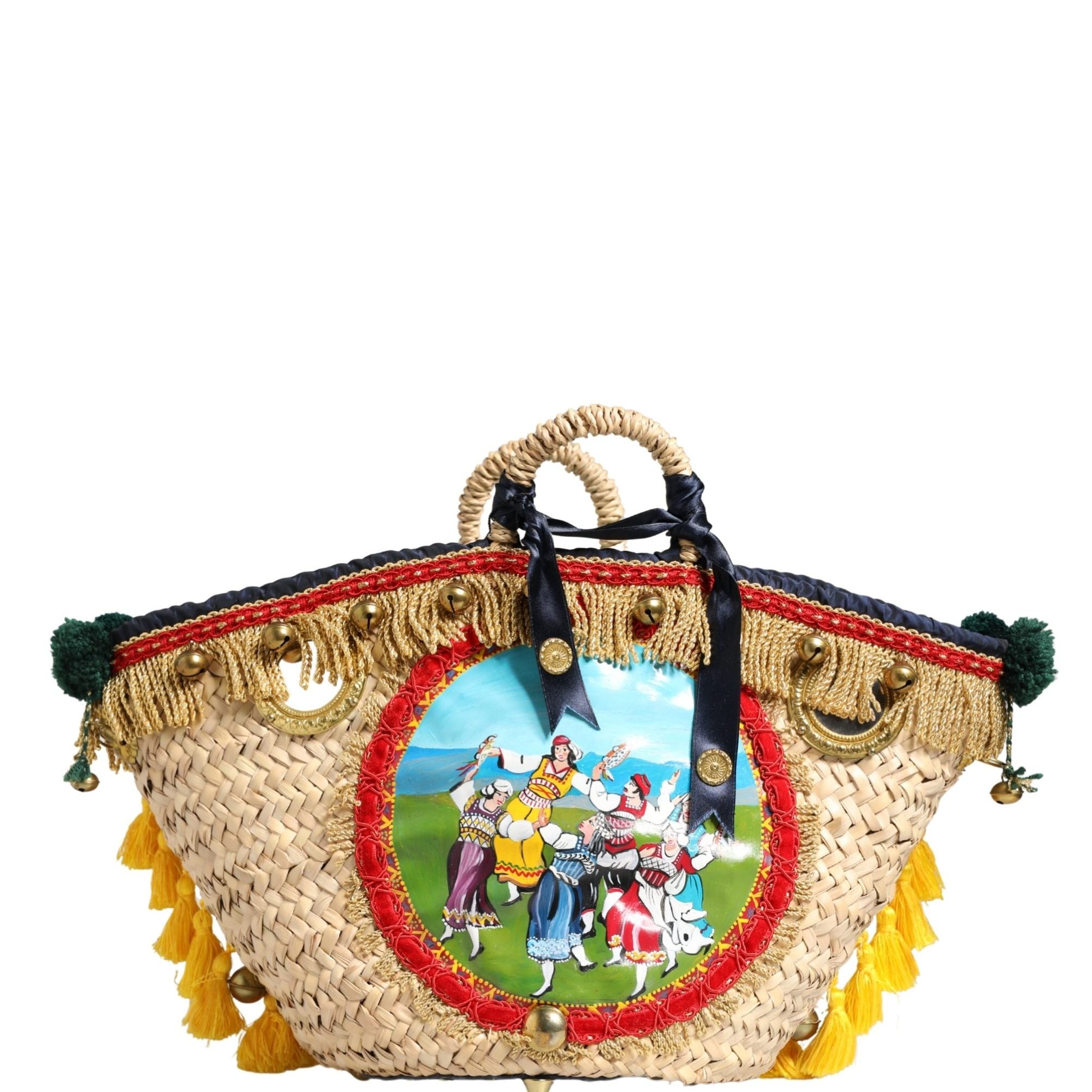 Dolce & Gabbana Multicolor Woven Straw Basket Embellished Sicily Bag