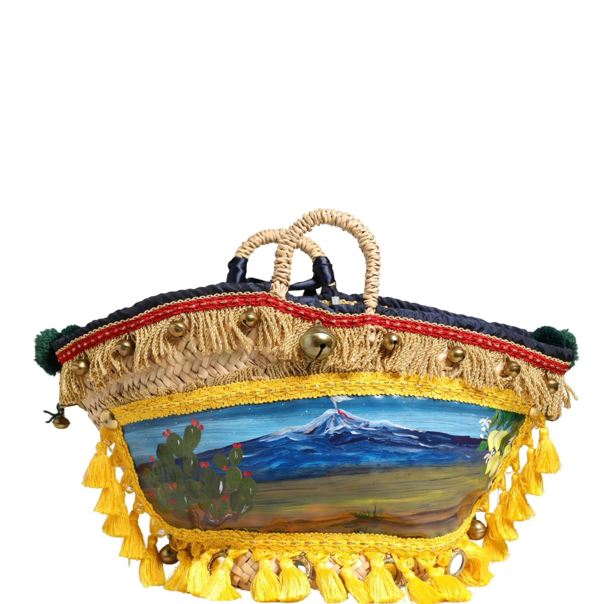 Dolce & Gabbana Multicolor Woven Straw Basket Embellished Sicily Bag