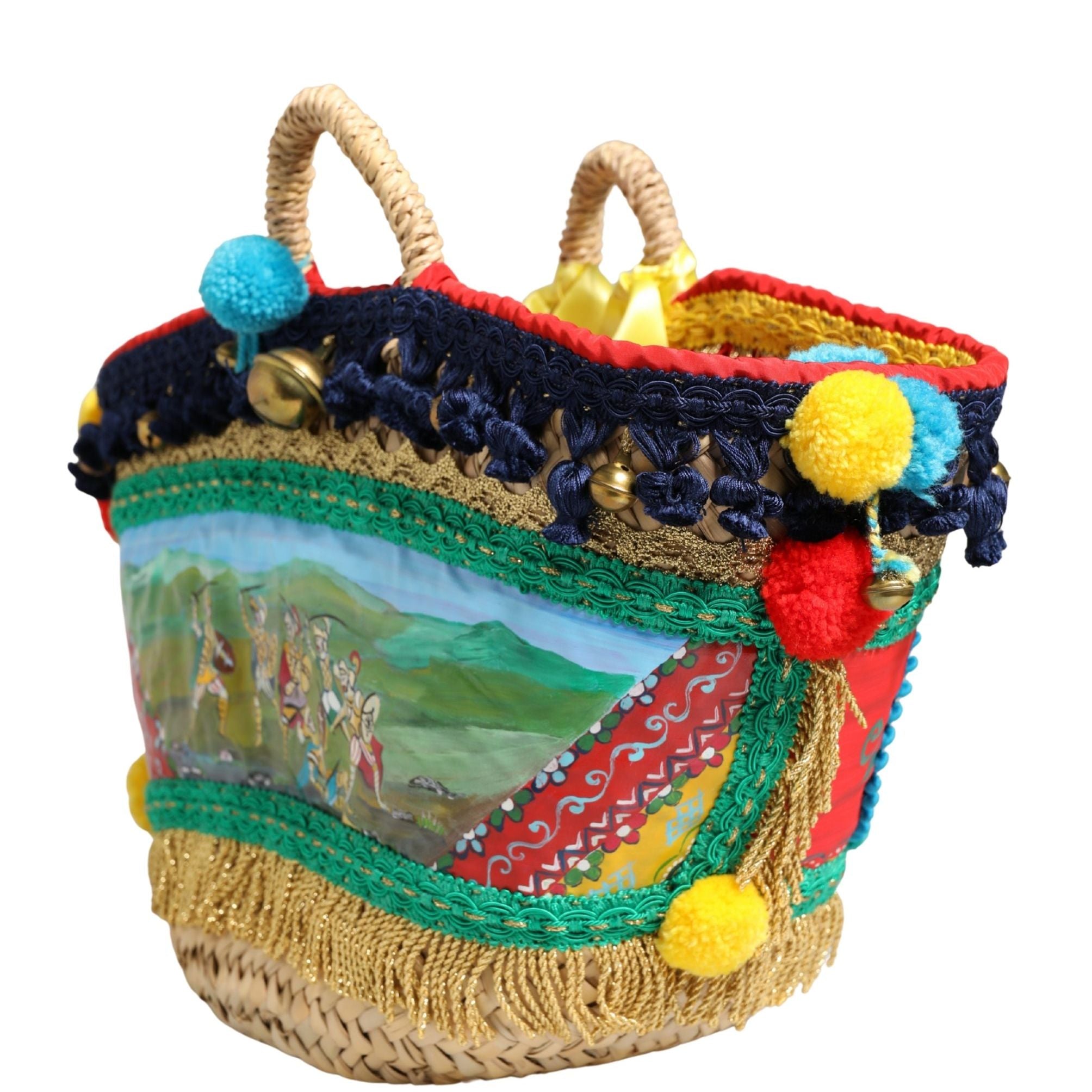 Dolce & Gabbana Multicolor Woven Straw Basket Embellished Sicily Bag