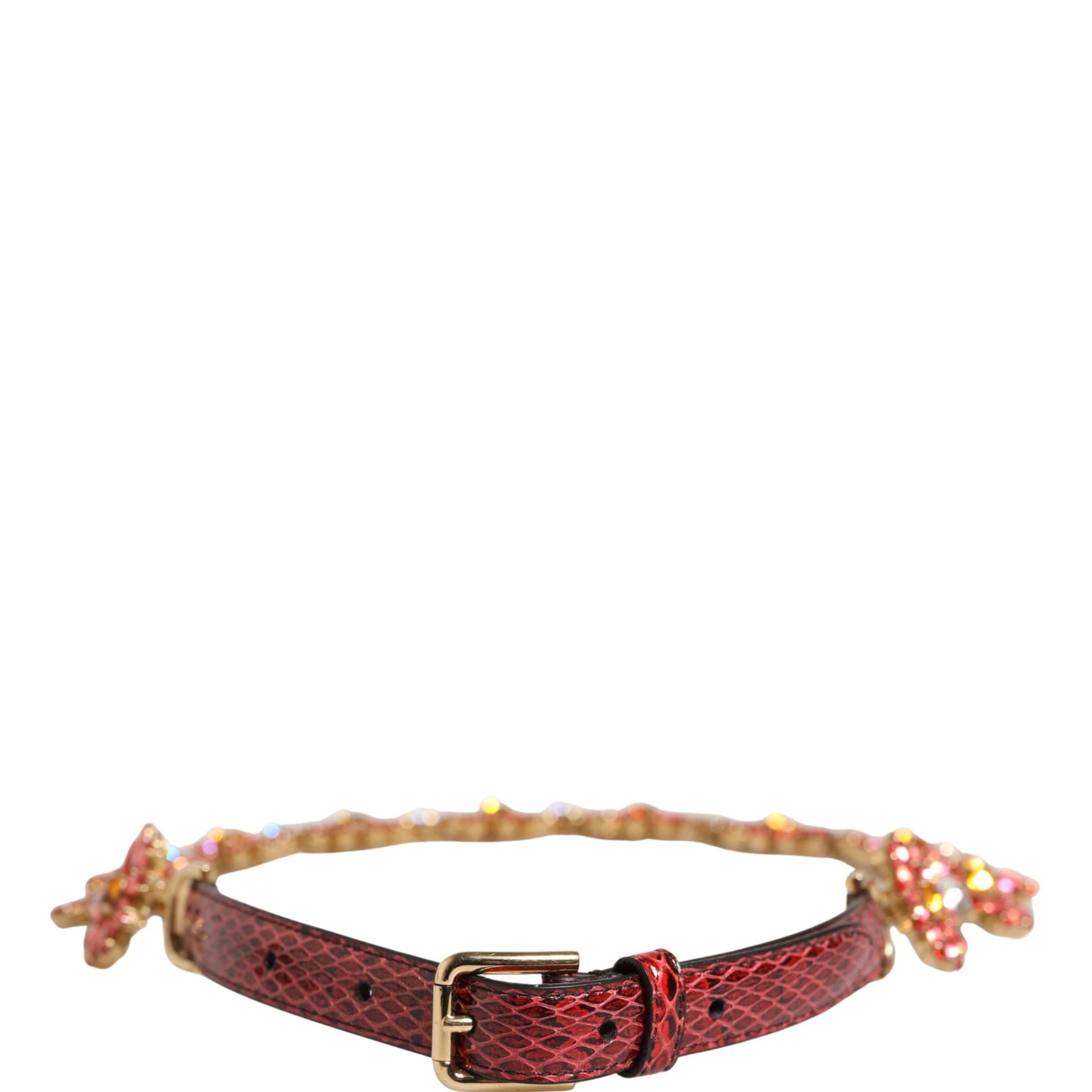 Dolce & Gabbana Red Leather Daisy Crystal Embellished Waist Belt