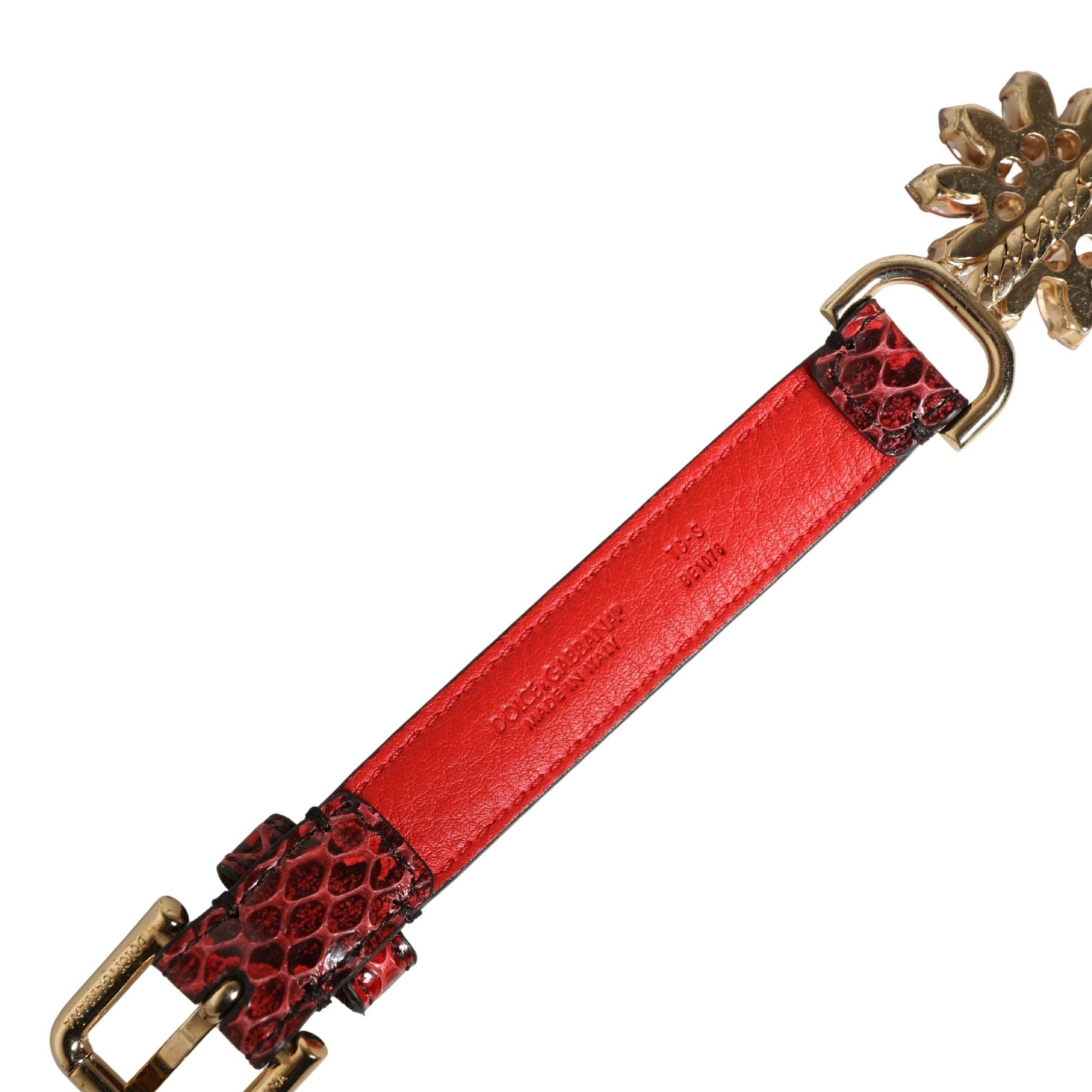 Dolce & Gabbana Red Leather Daisy Crystal Embellished Waist Belt