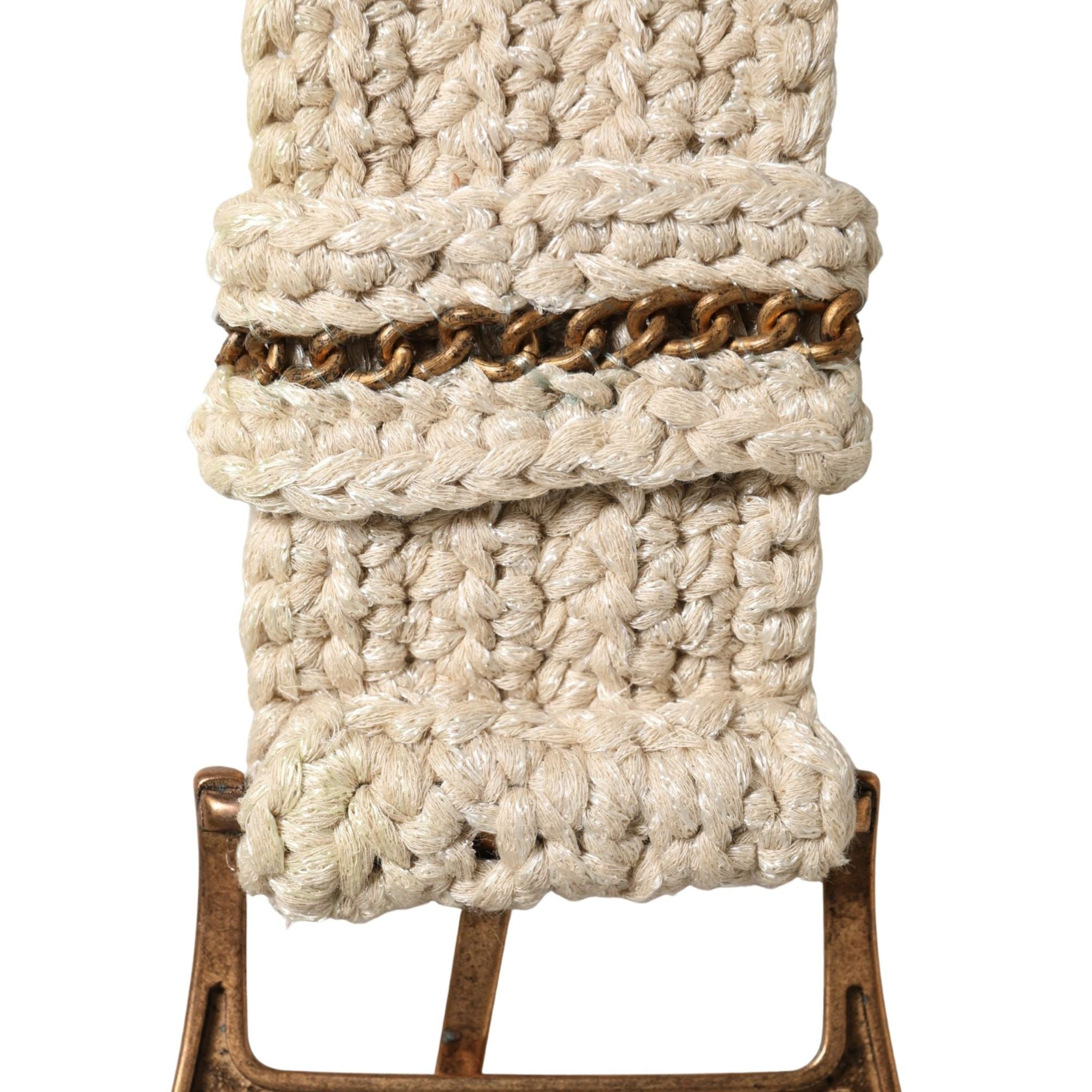 Ermanno Scervino Beige Woven Vintage Metal Buckle Waist Belt
