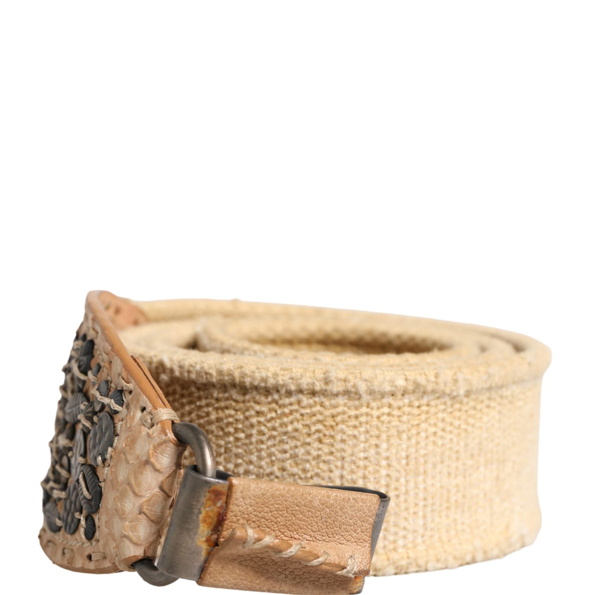 Ermanno Scervino Beige Canvas Embellished Metal Buckle Belt