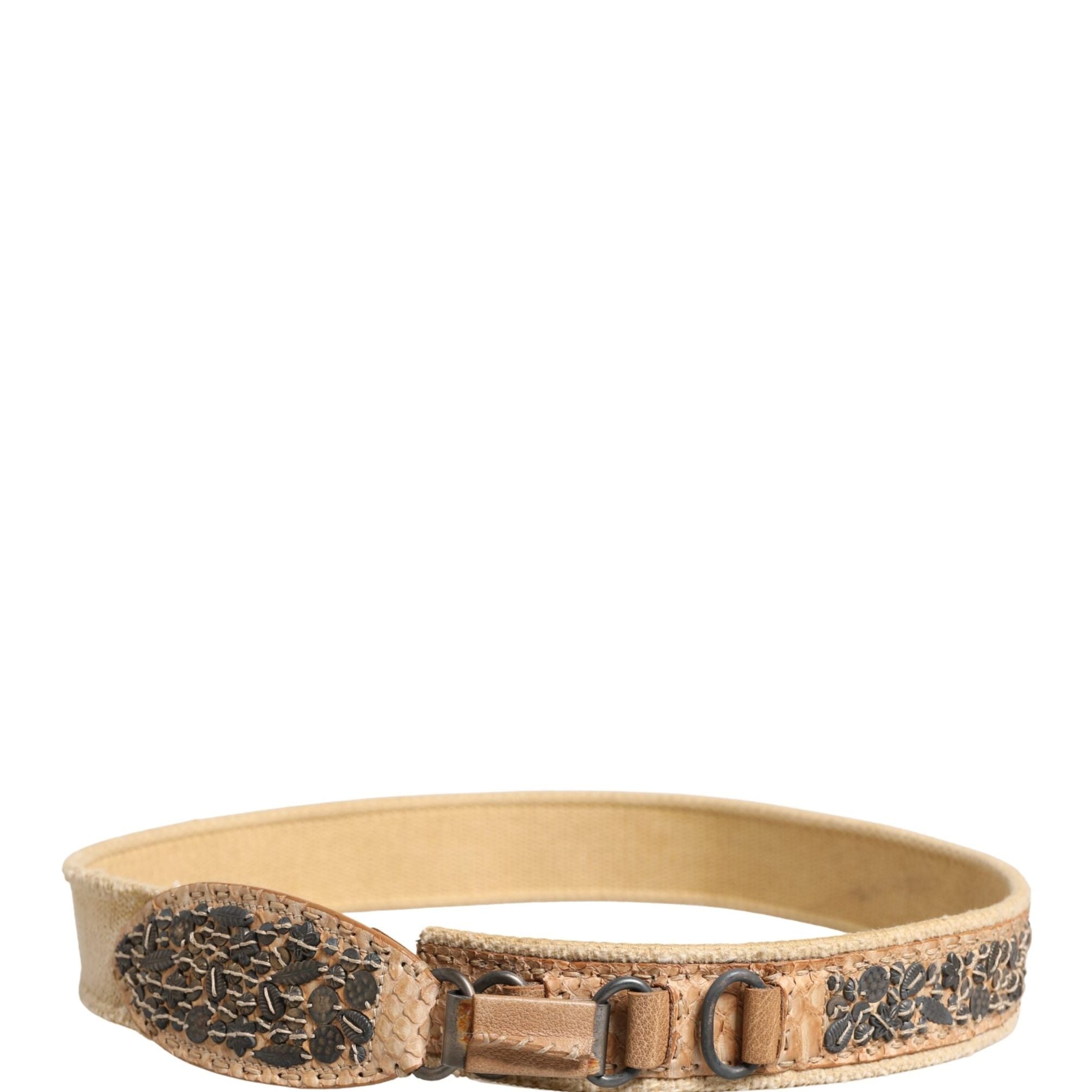 Ermanno Scervino Beige Canvas Embellished Metal Buckle Belt