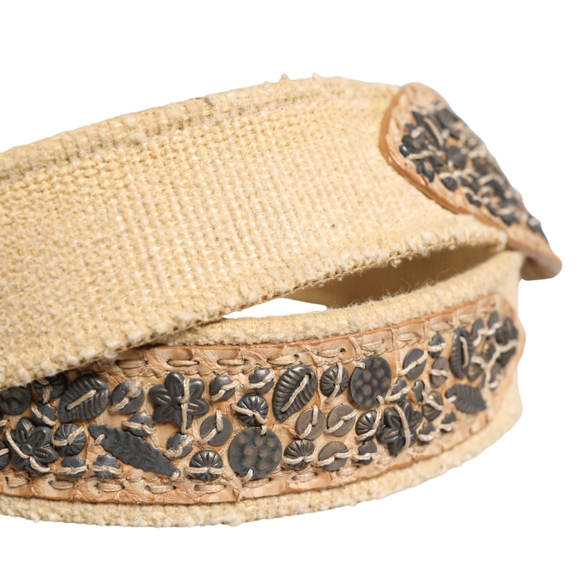 Ermanno Scervino Beige Canvas Embellished Metal Buckle Belt