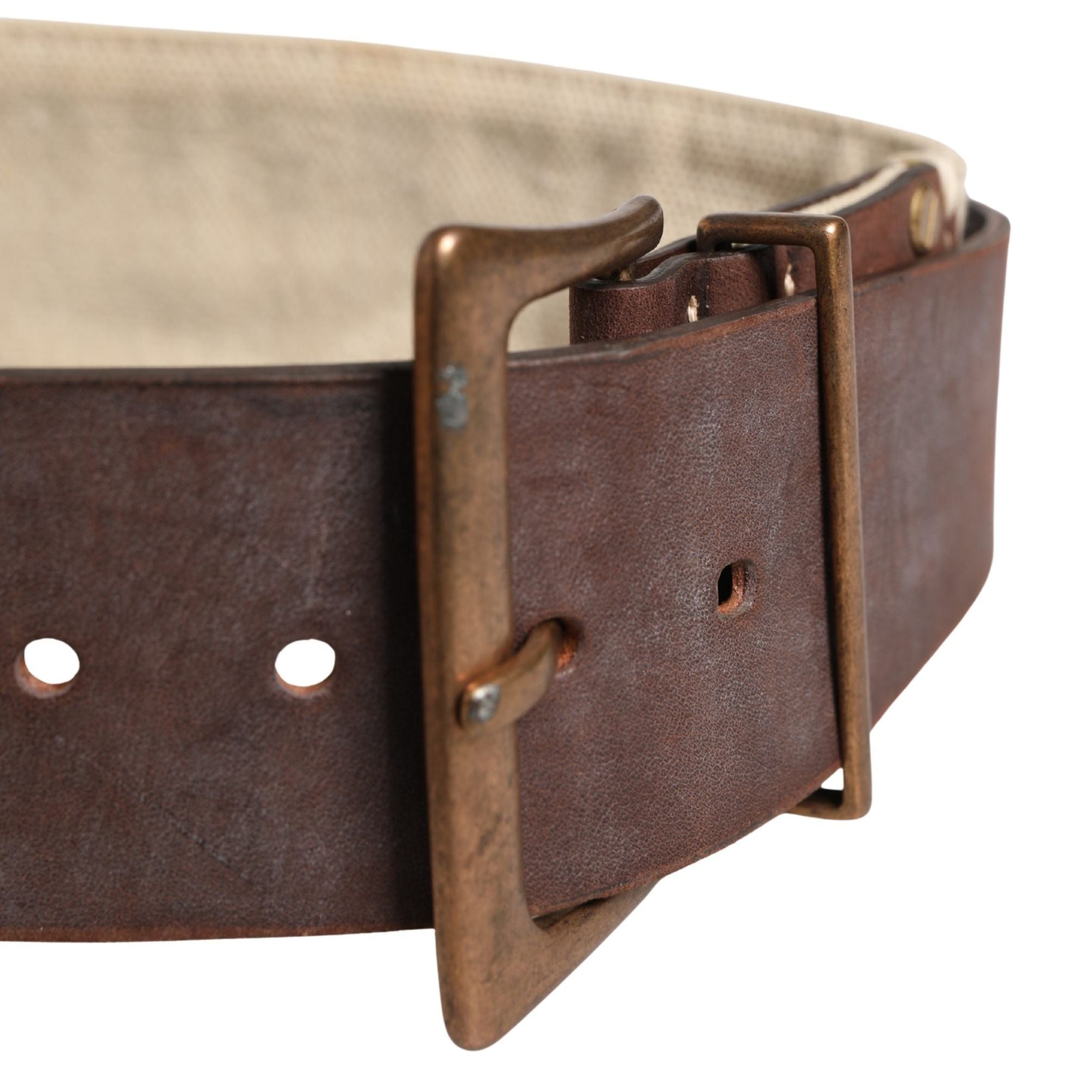Ermanno Scervino Beige Brown Leather Canvas Metal Buckle Belt