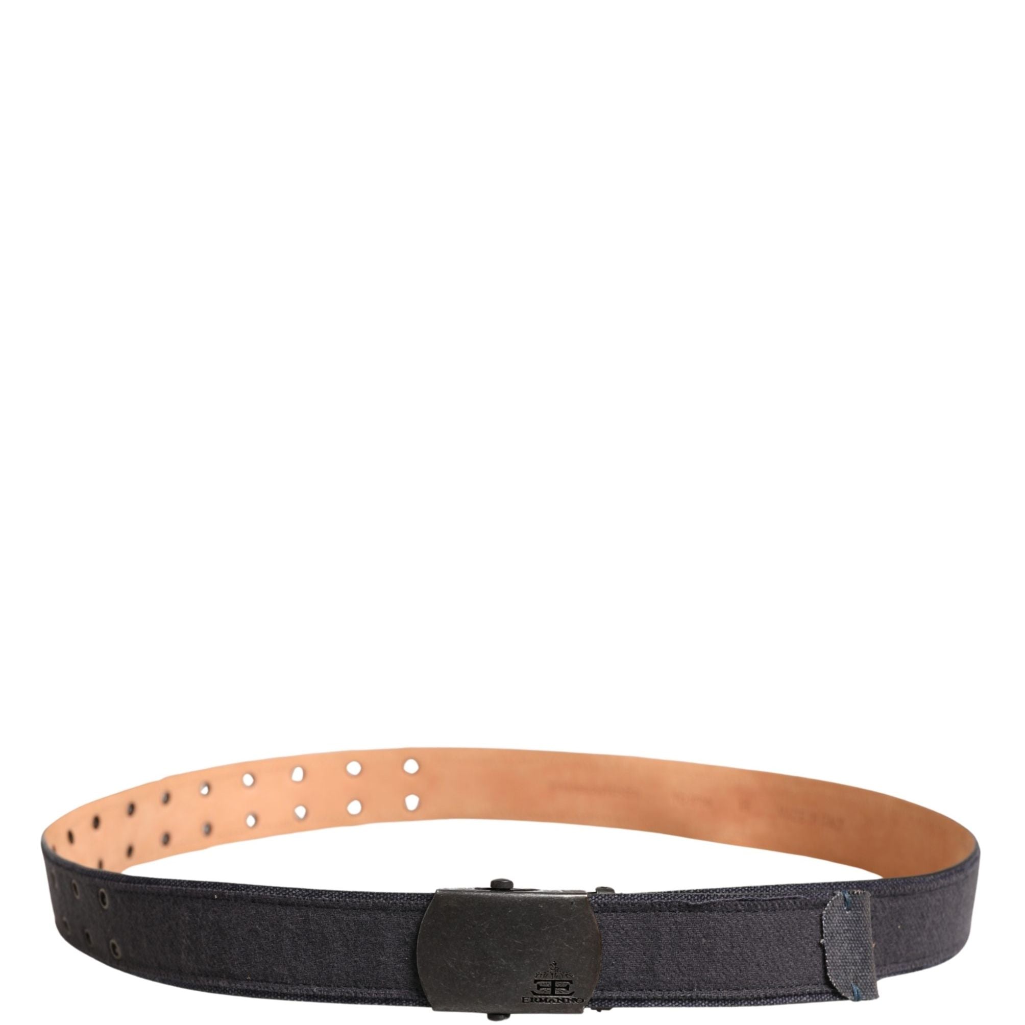 Ermanno Scervino Black Wool Cotton Logo Metal Buckle Belt