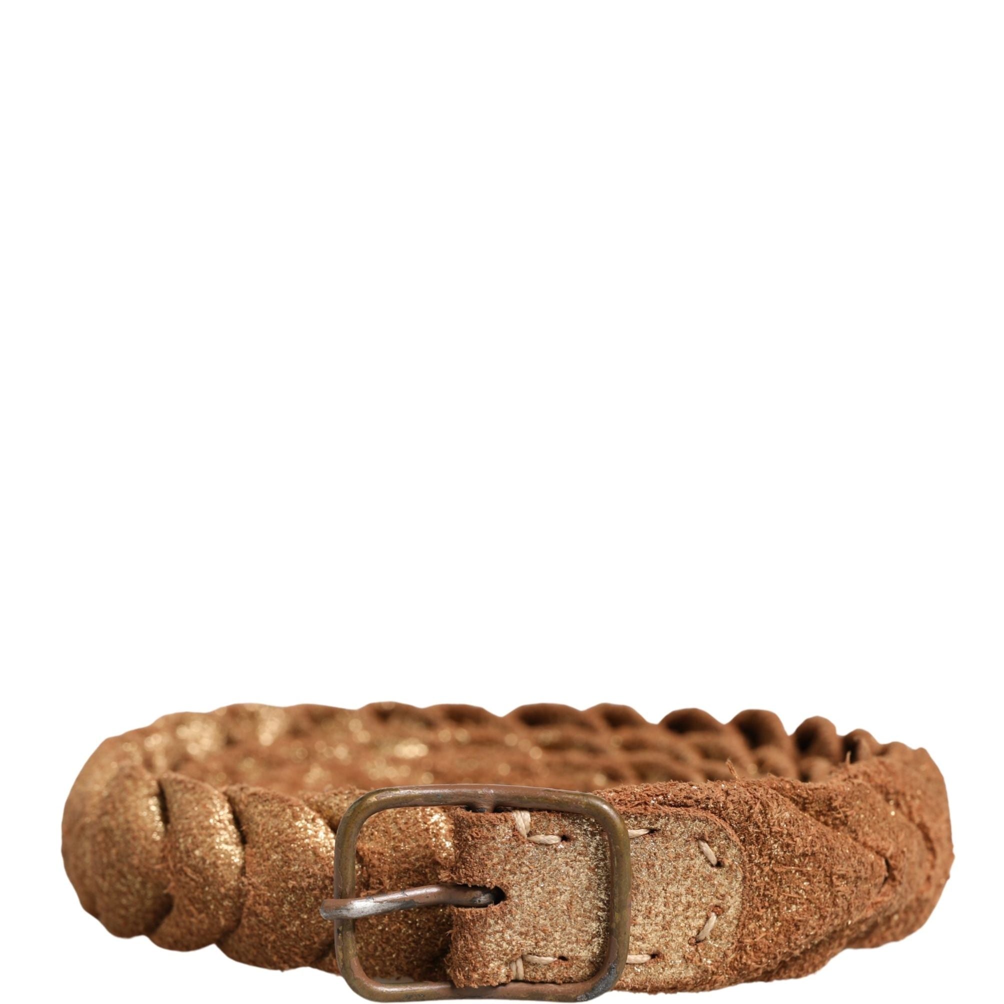 Ermanno Scervino Brown Leather Braided Metal Buckle Belt