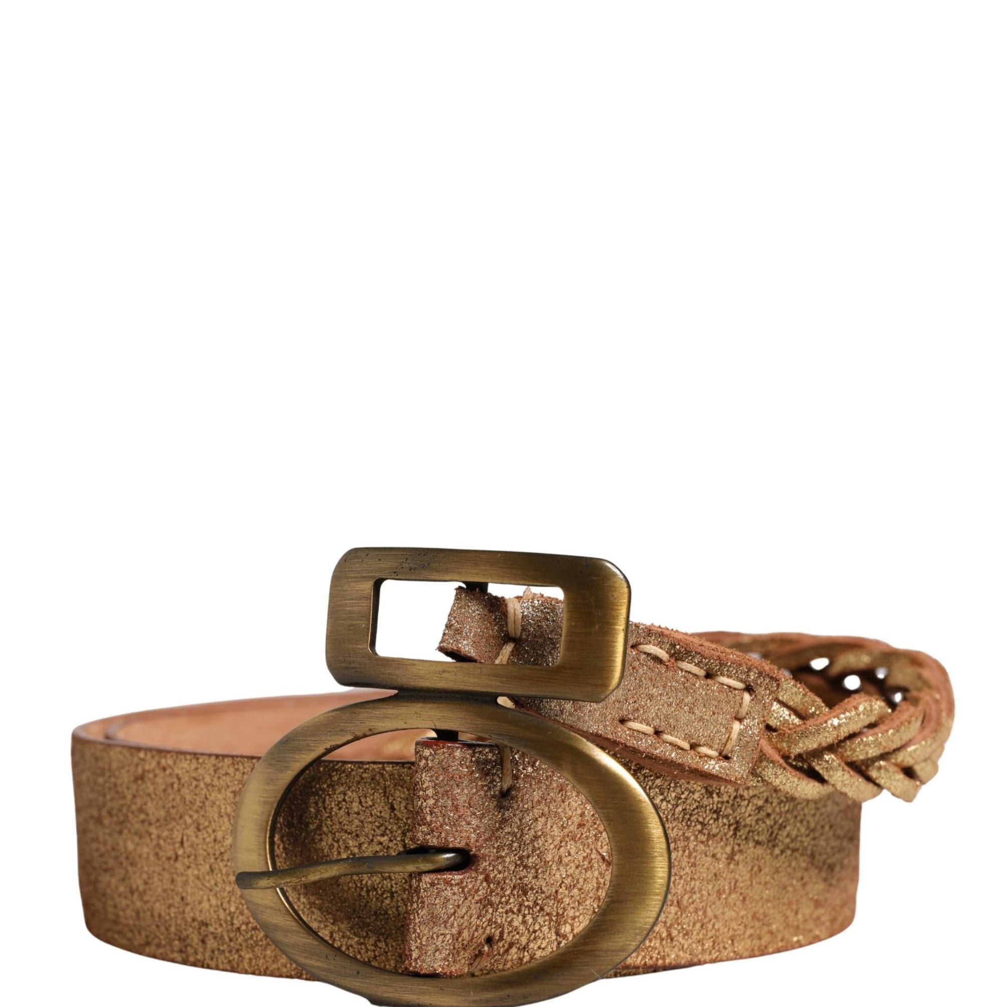 Ermanno Scervino Brown Leather Braided Metal Buckle Belt