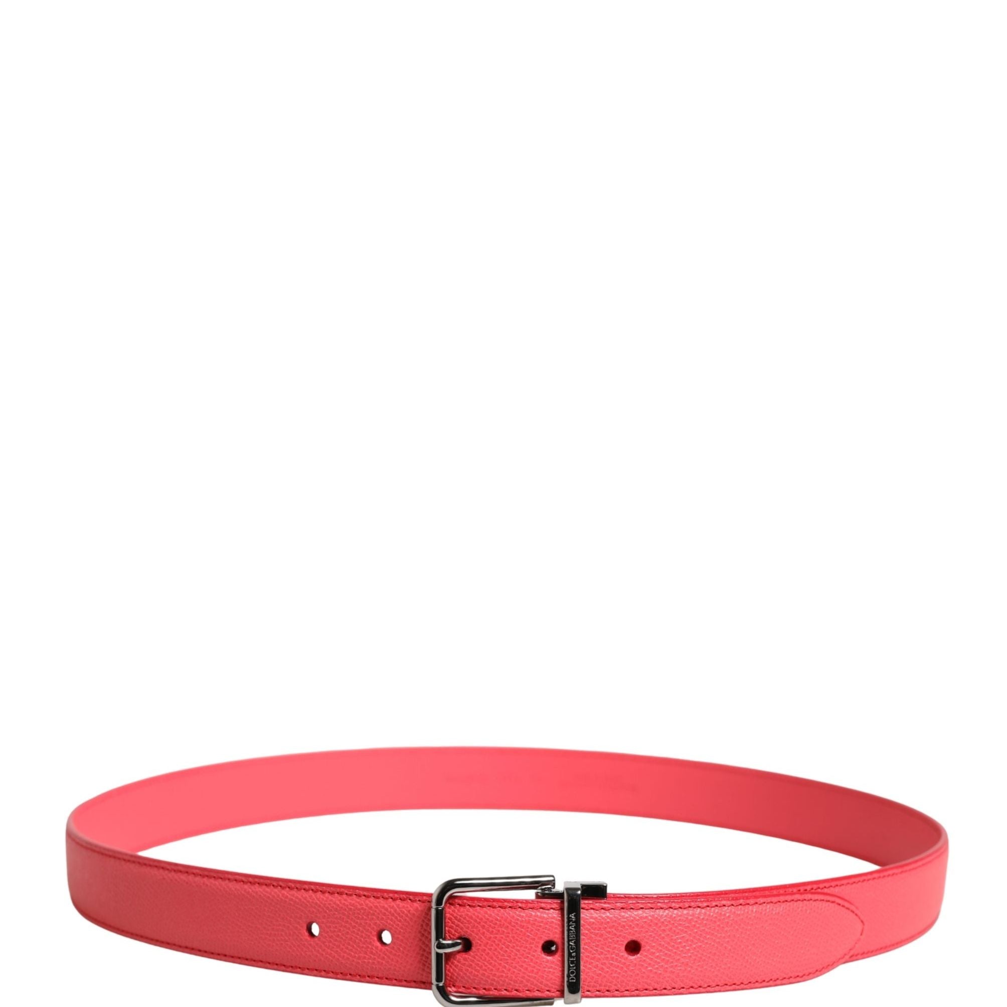 Dolce & Gabbana Pink Calf Leather Silver Metal Buckle Belt