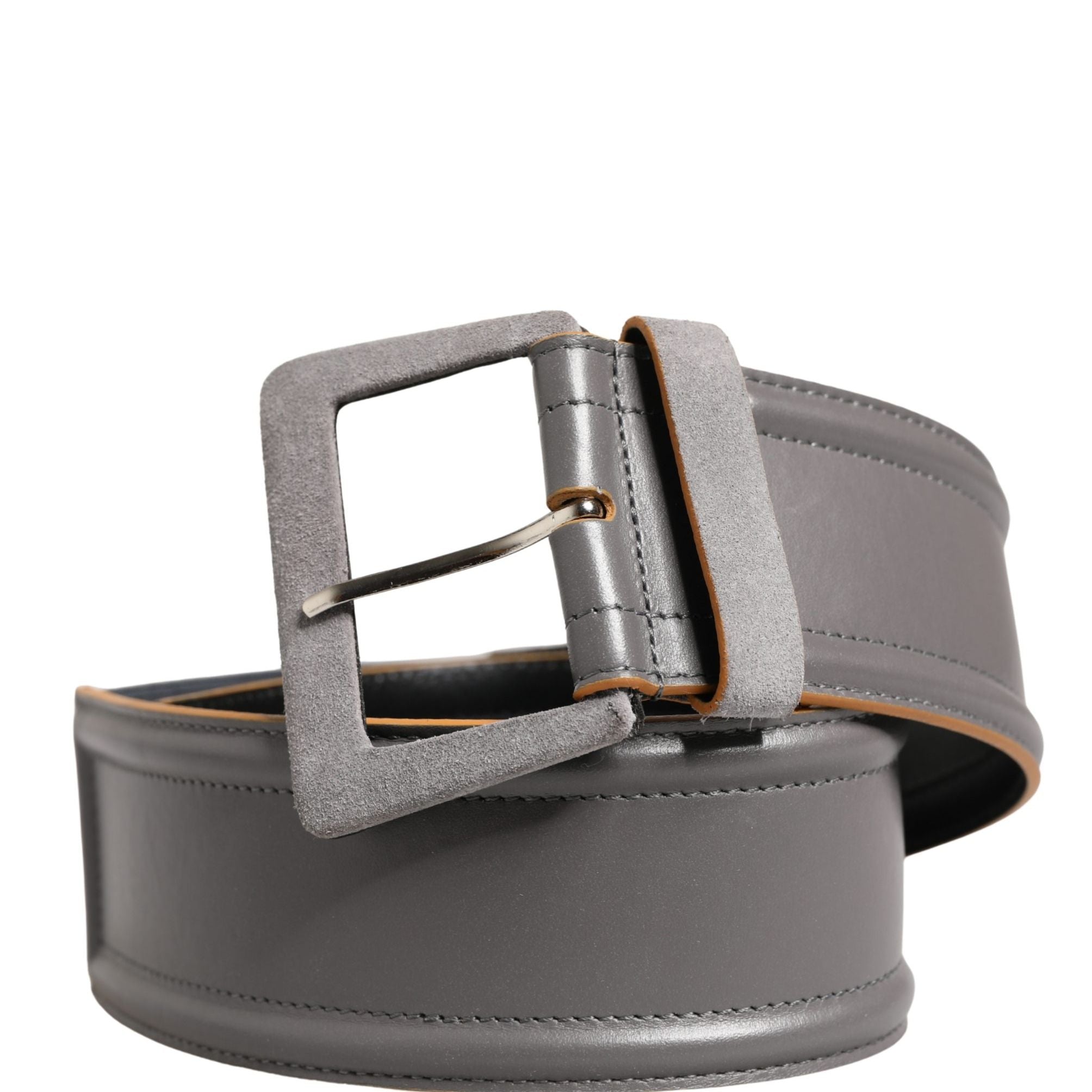 Patrizia Pepe Gray Genuine Leather Square Silver Metal Buckle Belt