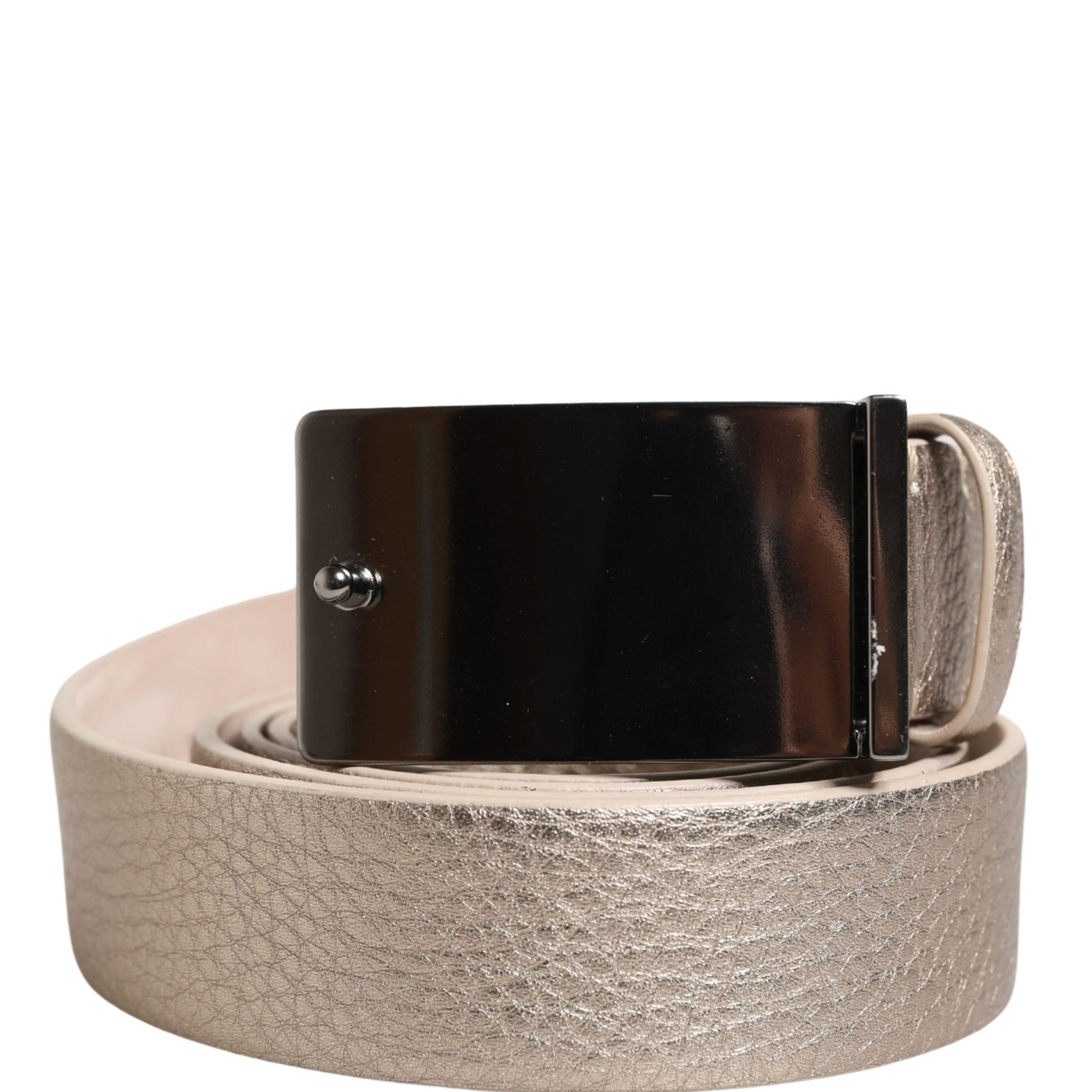 Brunello Cucinelli Metallic Beige Leather Silver Metal Buckle Belt