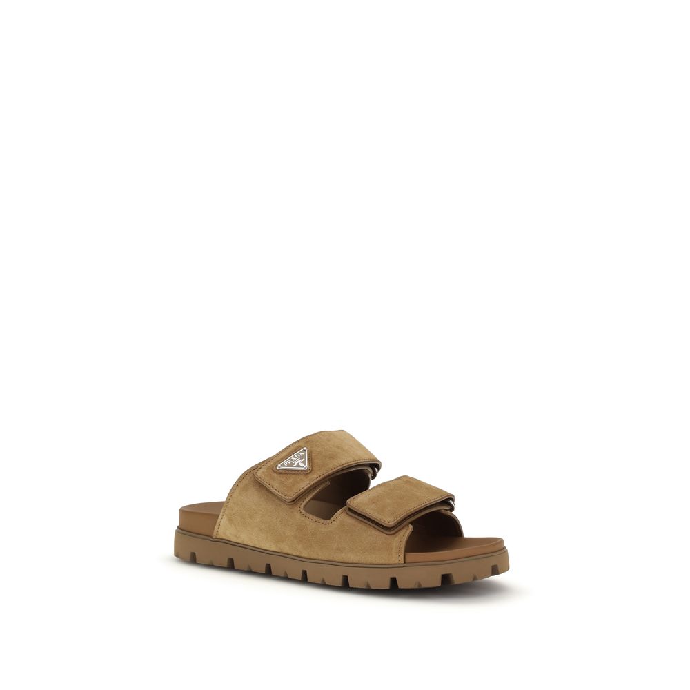 Prada Brown Calf Leather Bos Taurus Strap-On Sandals