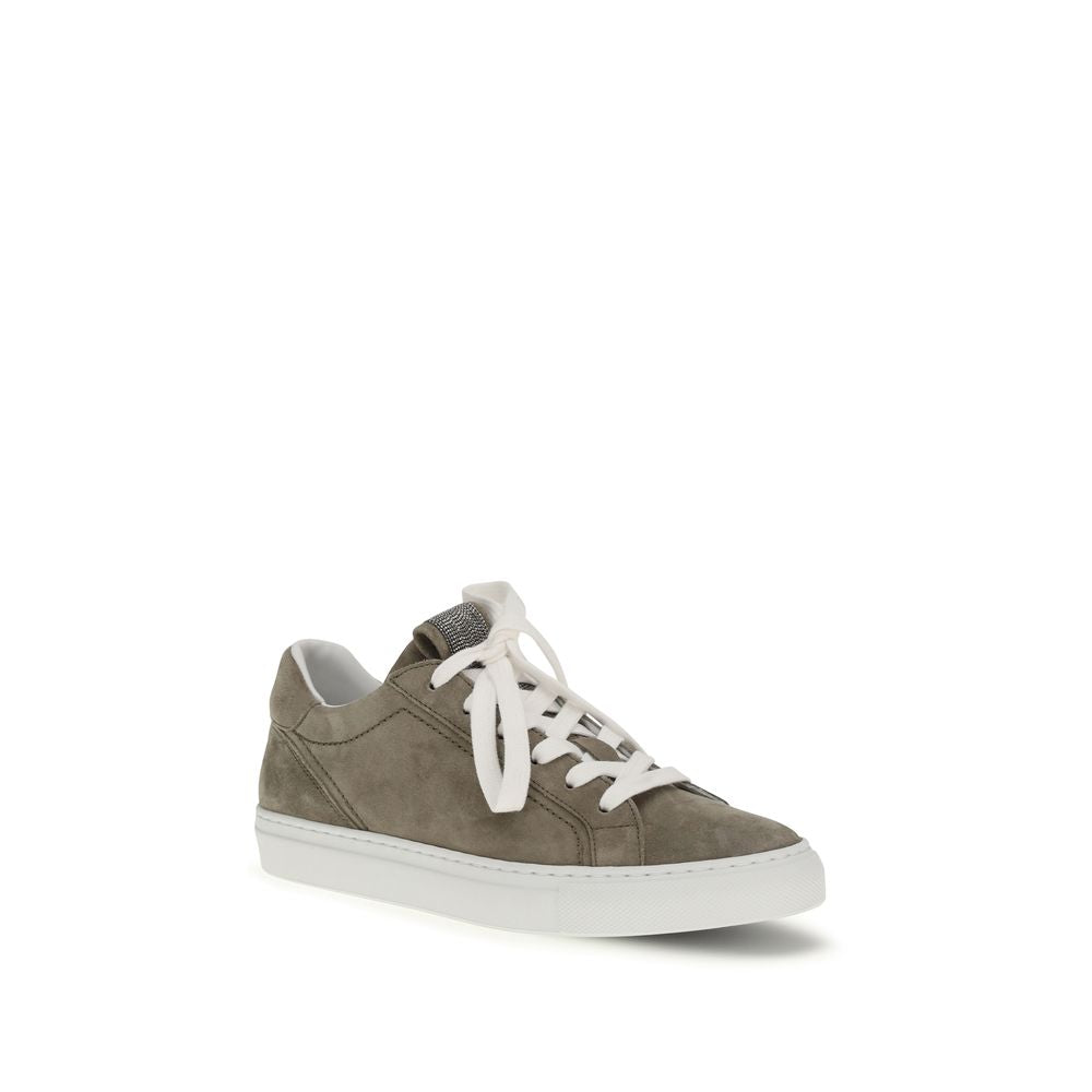 Brunello Cucinelli Gray Calf Leather Bos Taurus Sneakers