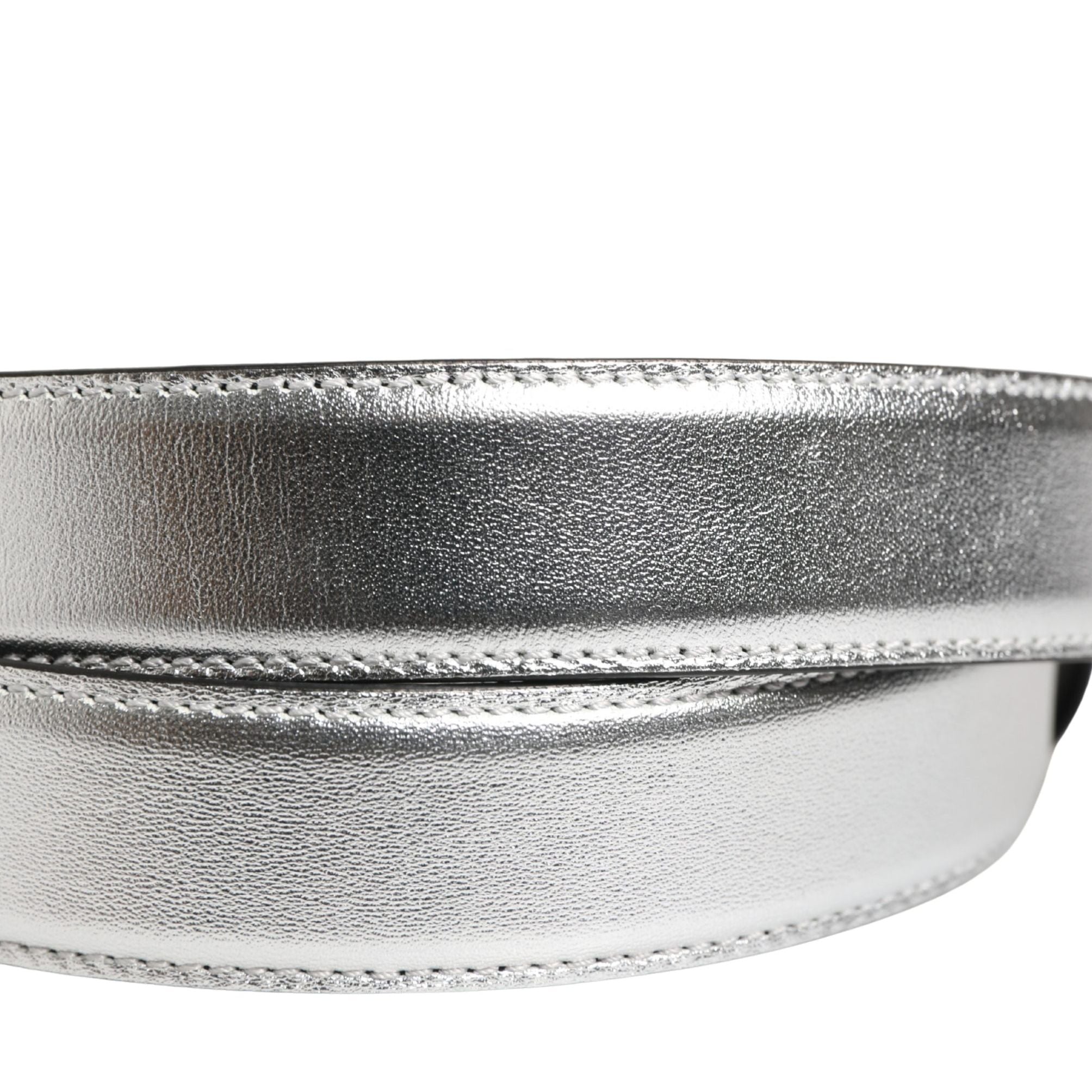 Moschino Couture Silver Leather Logo Metal Buckle Waist Belt