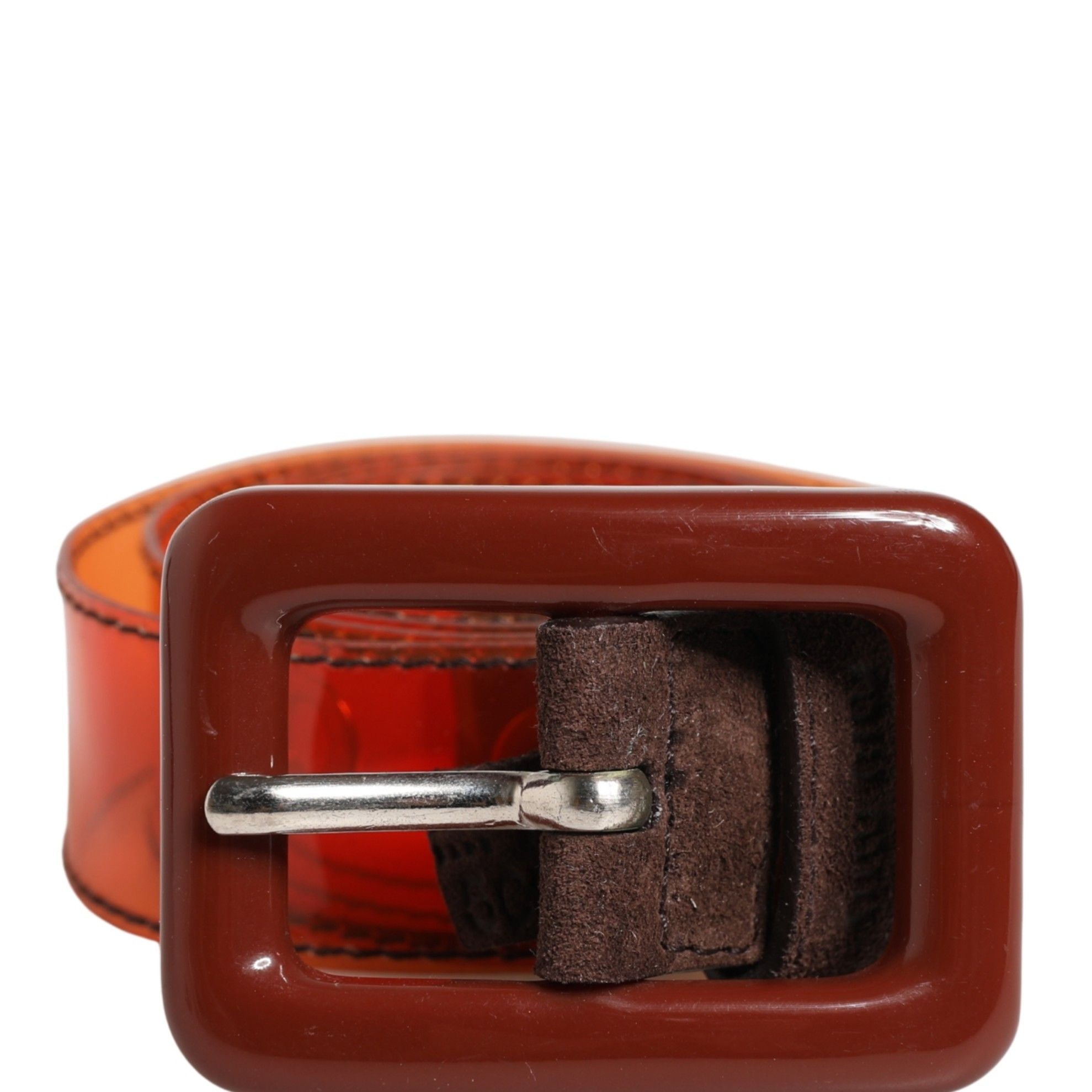 Miu Miu Orange PVC Waist Women Cintura Square Buckle Belt