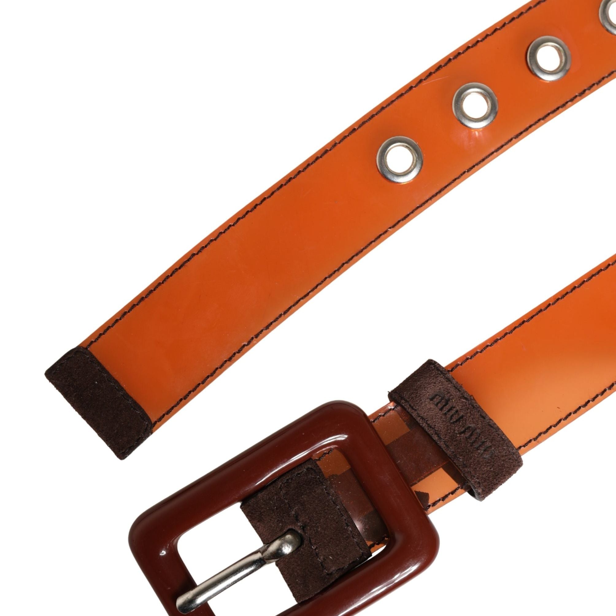 Miu Miu Orange PVC Waist Women Cintura Square Buckle Belt