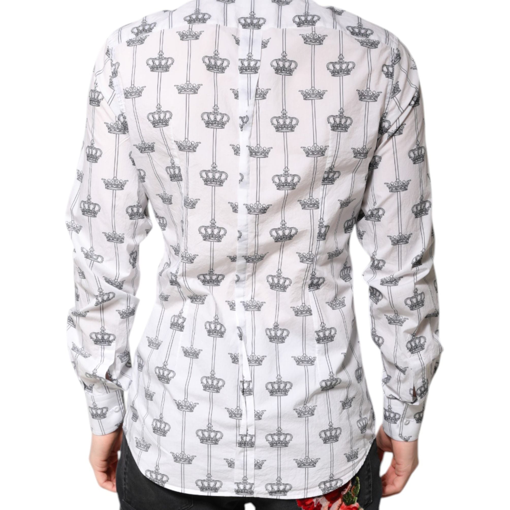 Dolce & Gabbana White GOLD Crown Cotton Dress Formal Shirt