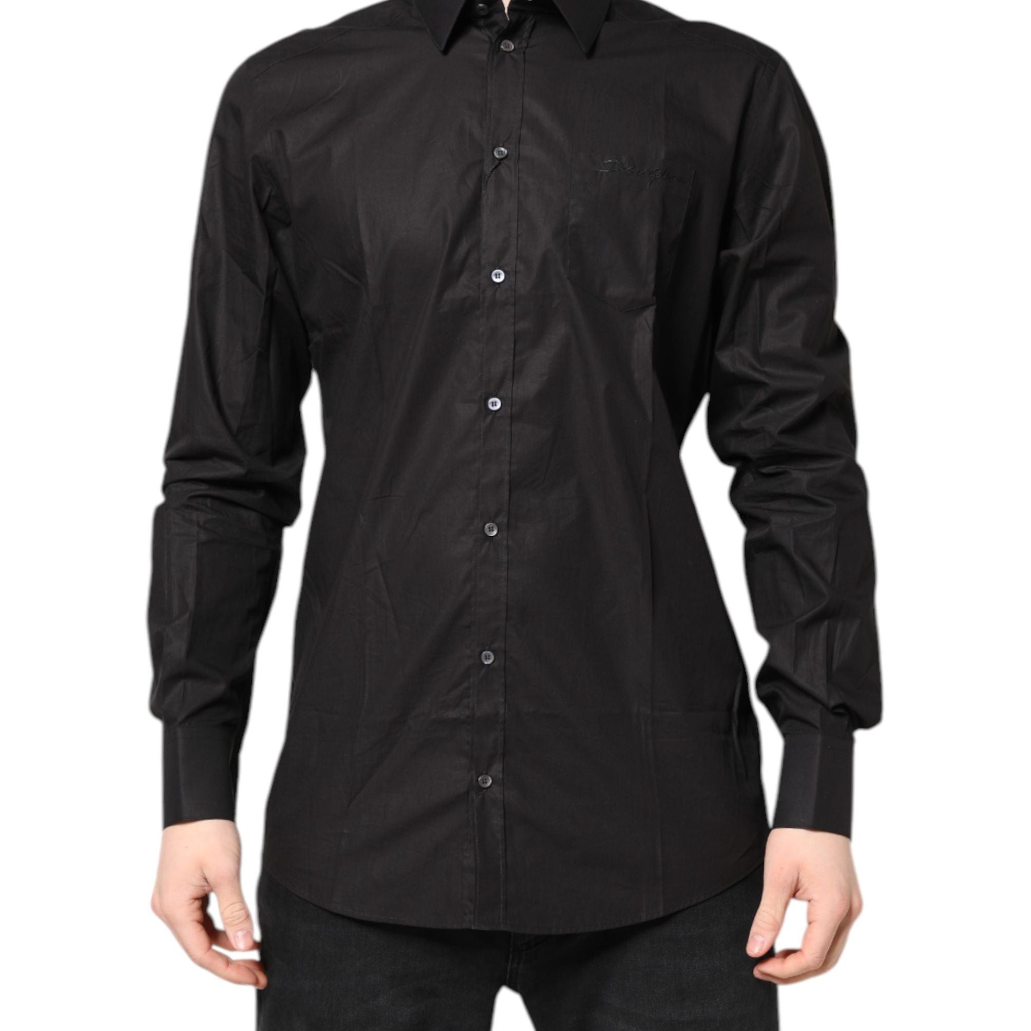 Dolce & Gabbana Black GOLD Cotton Collared Formal Dress Shirt
