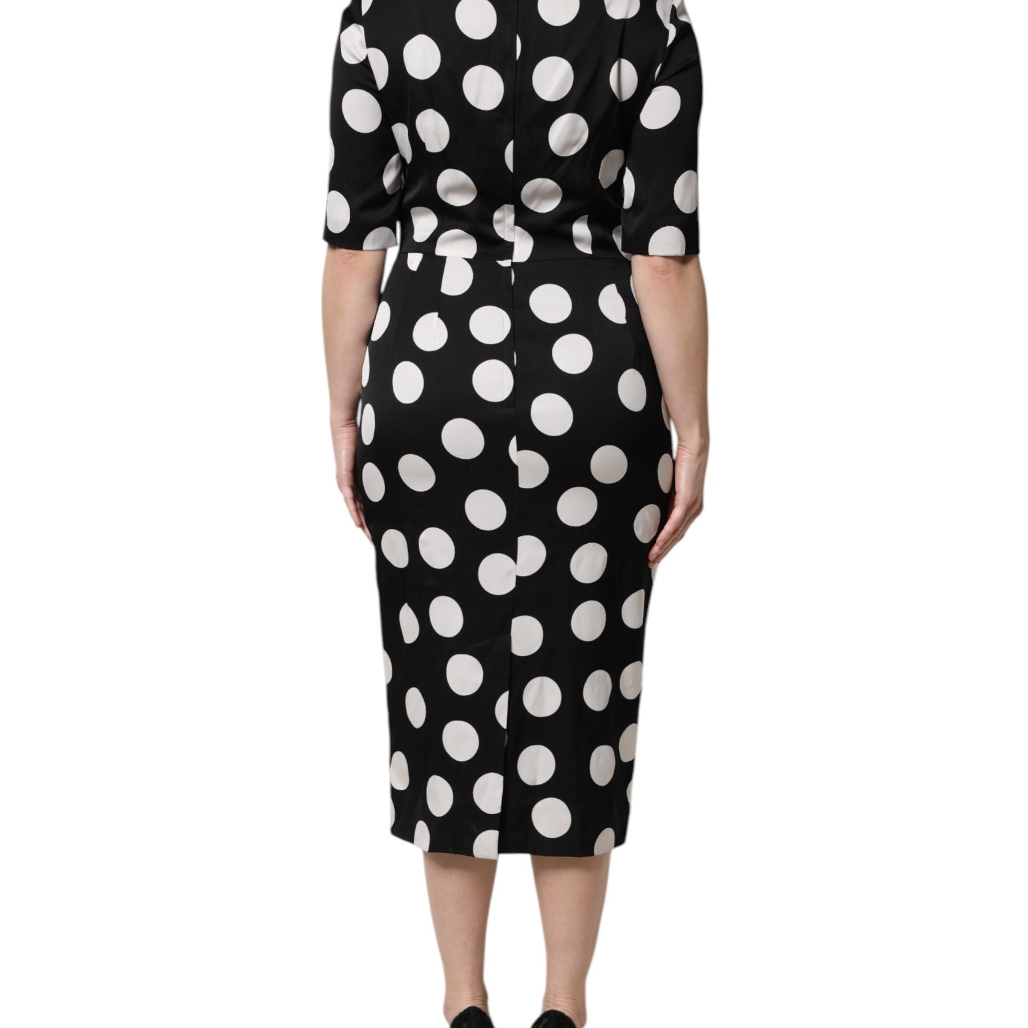 Dolce & Gabbana Black White Polka Dot Silk Sheath Midi Dress
