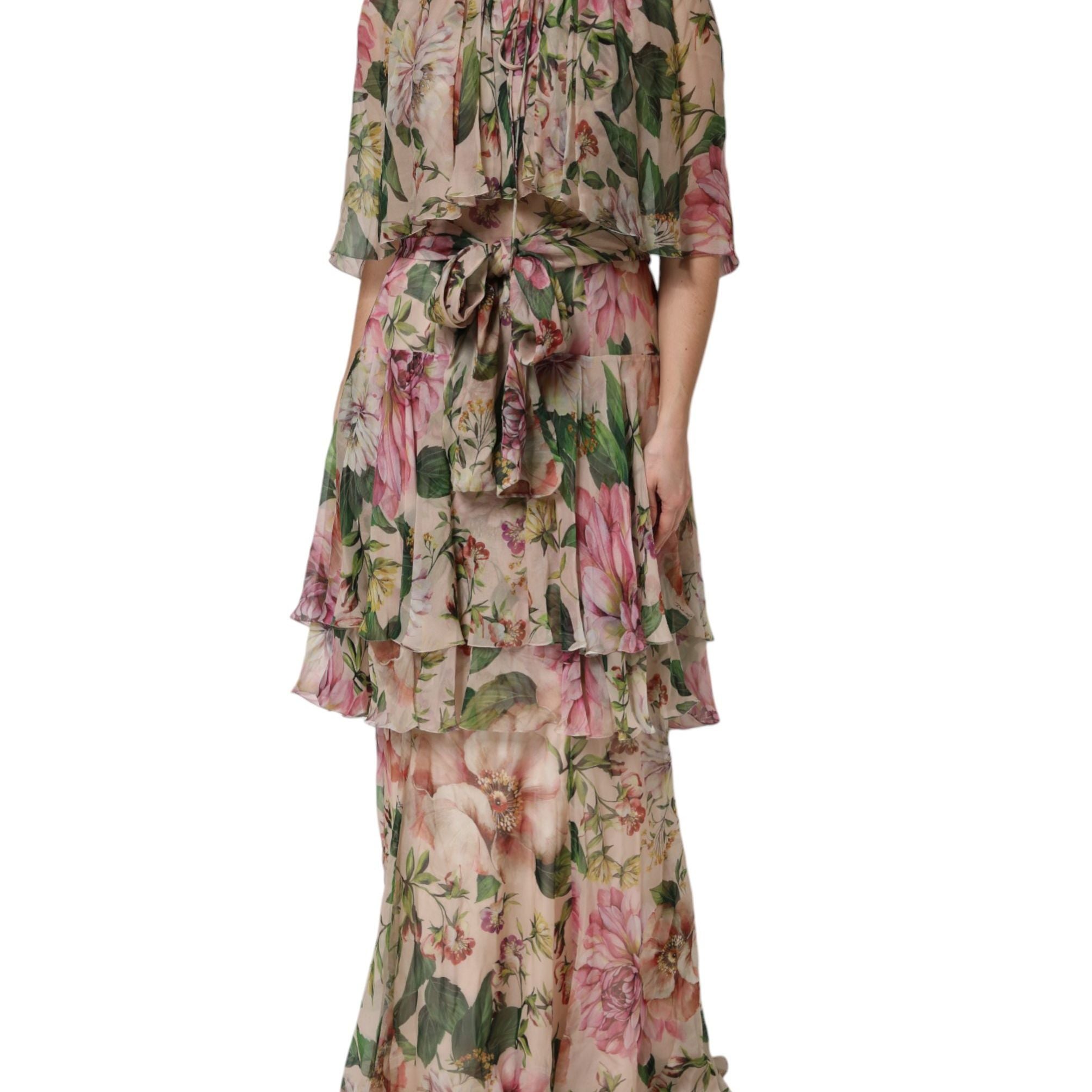 Dolce & Gabbana Multicolor Floral Silk Layered Maxi Dress