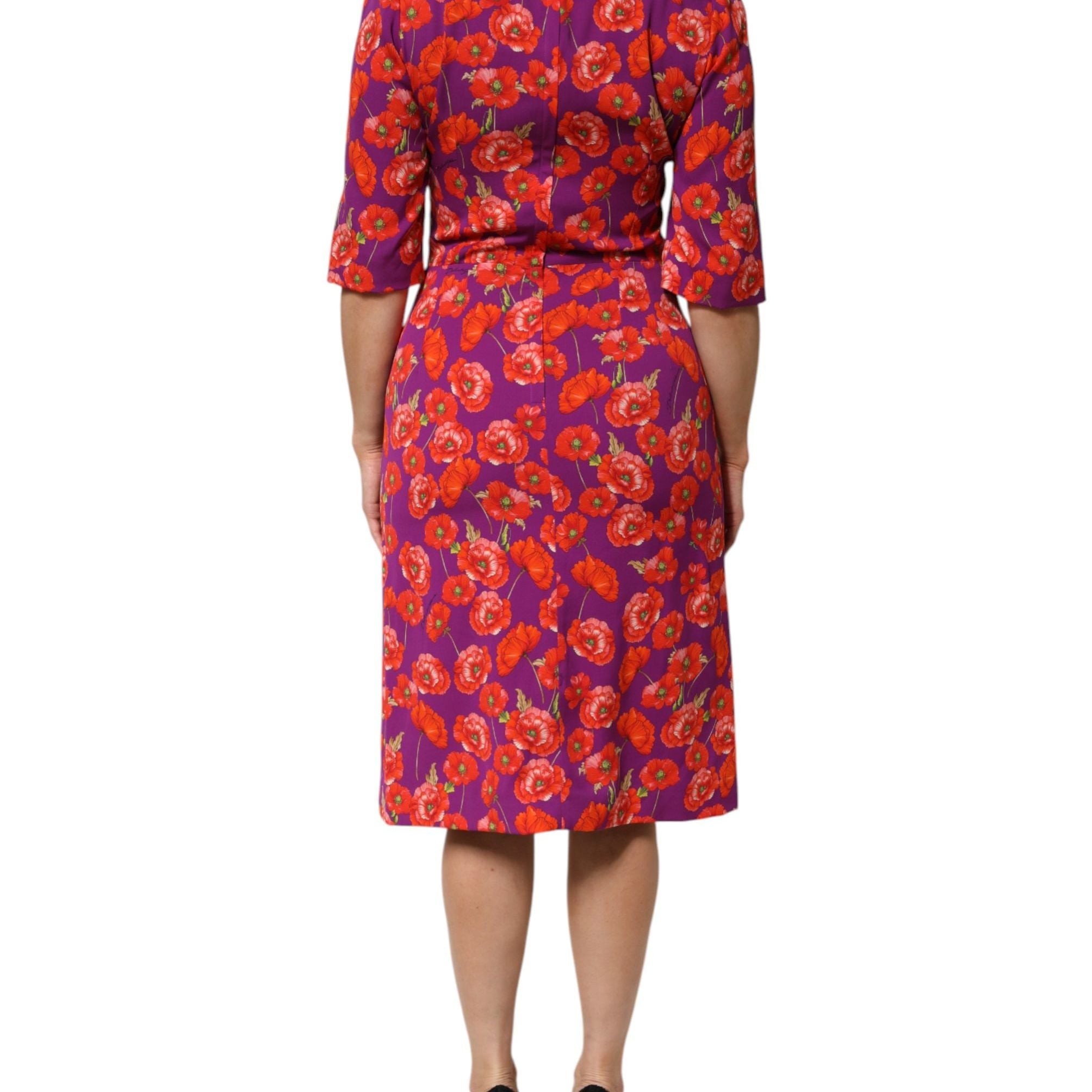 Dolce & Gabbana Purple Silk Floral Print Midi Sheath Dress