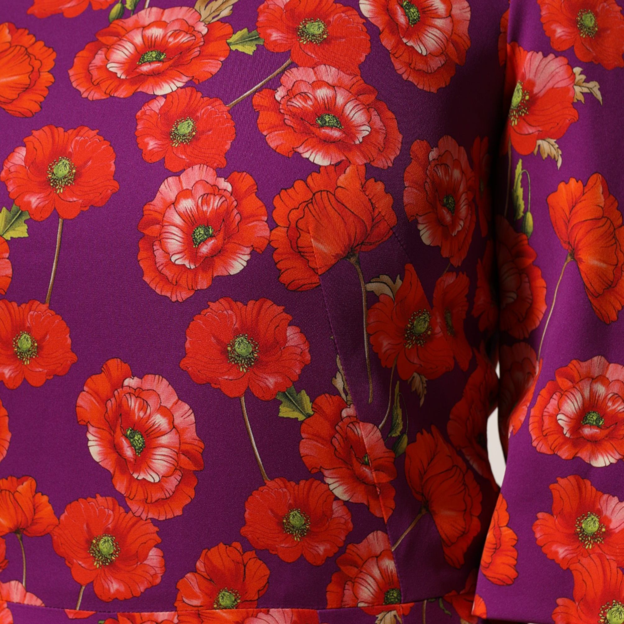 Dolce & Gabbana Purple Silk Floral Print Midi Sheath Dress