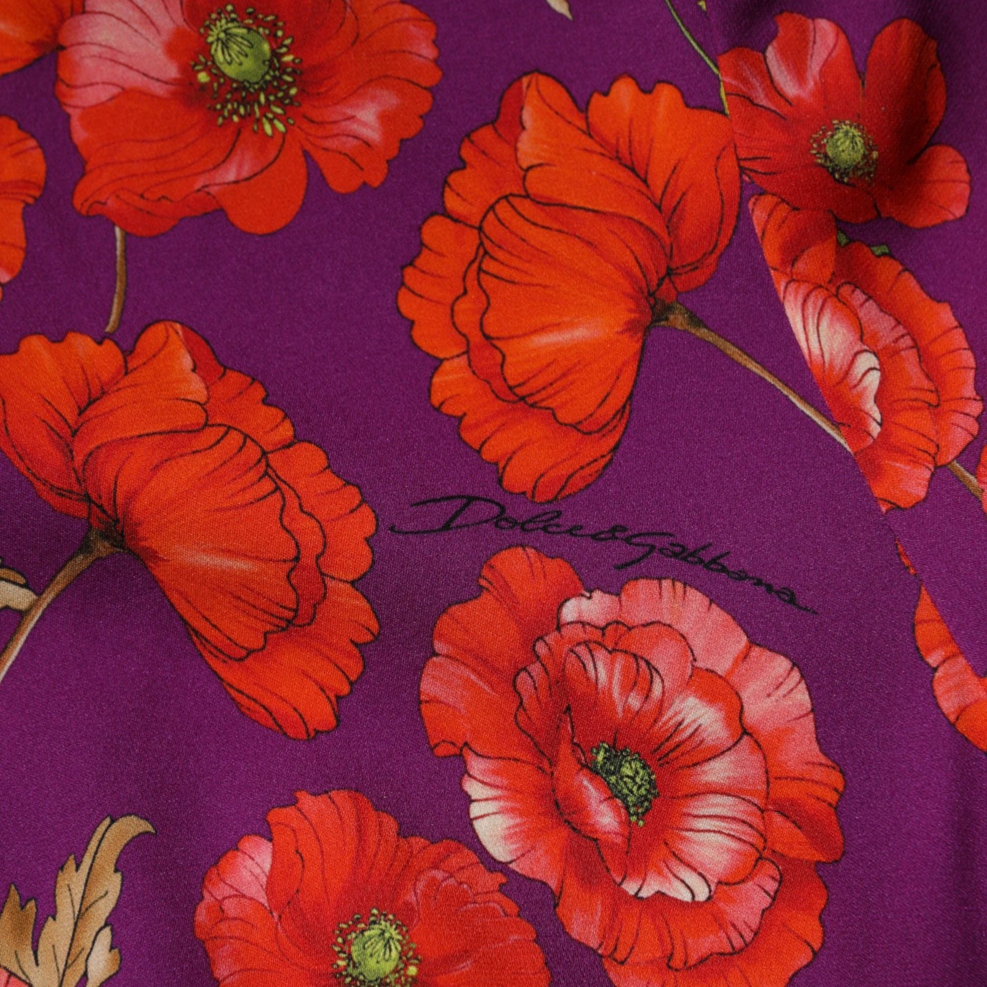 Dolce & Gabbana Purple Silk Floral Print Midi Sheath Dress