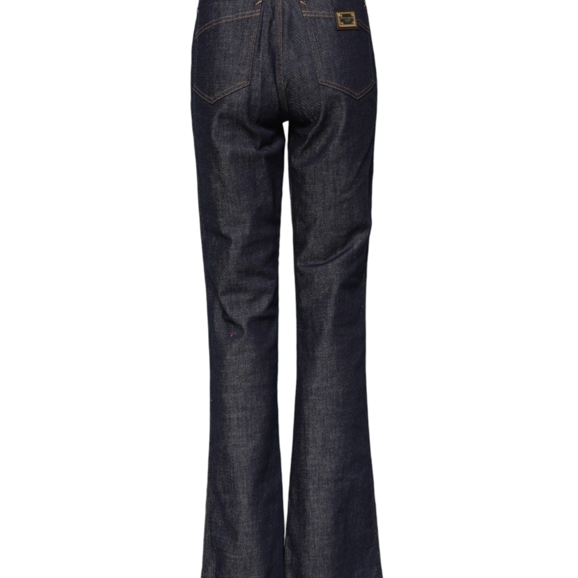 Dolce & Gabbana Dark Blue Cotton Flared Wide Leg Denim Jeans