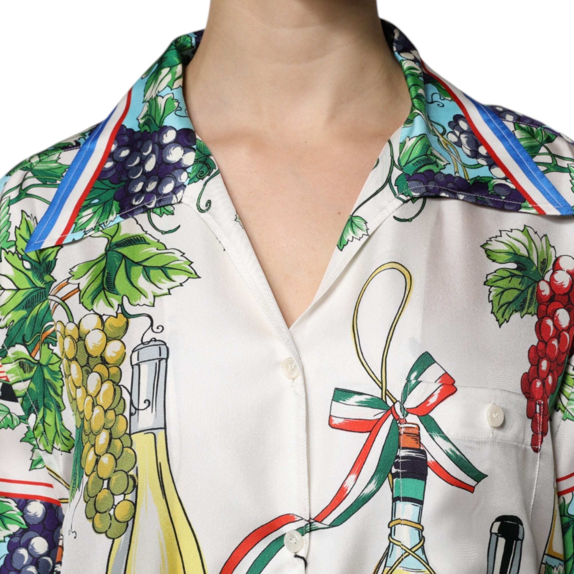 Dolce & Gabbana Multicolor Short Sleeve Silk Food Shirt Top