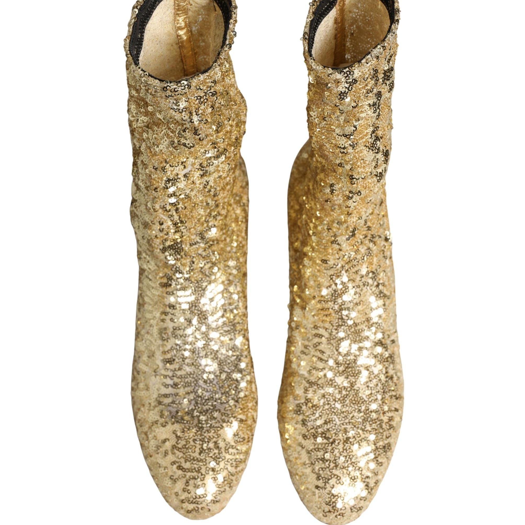 Dolce & Gabbana Gold Sequined Short Boots Stretch Shoes
