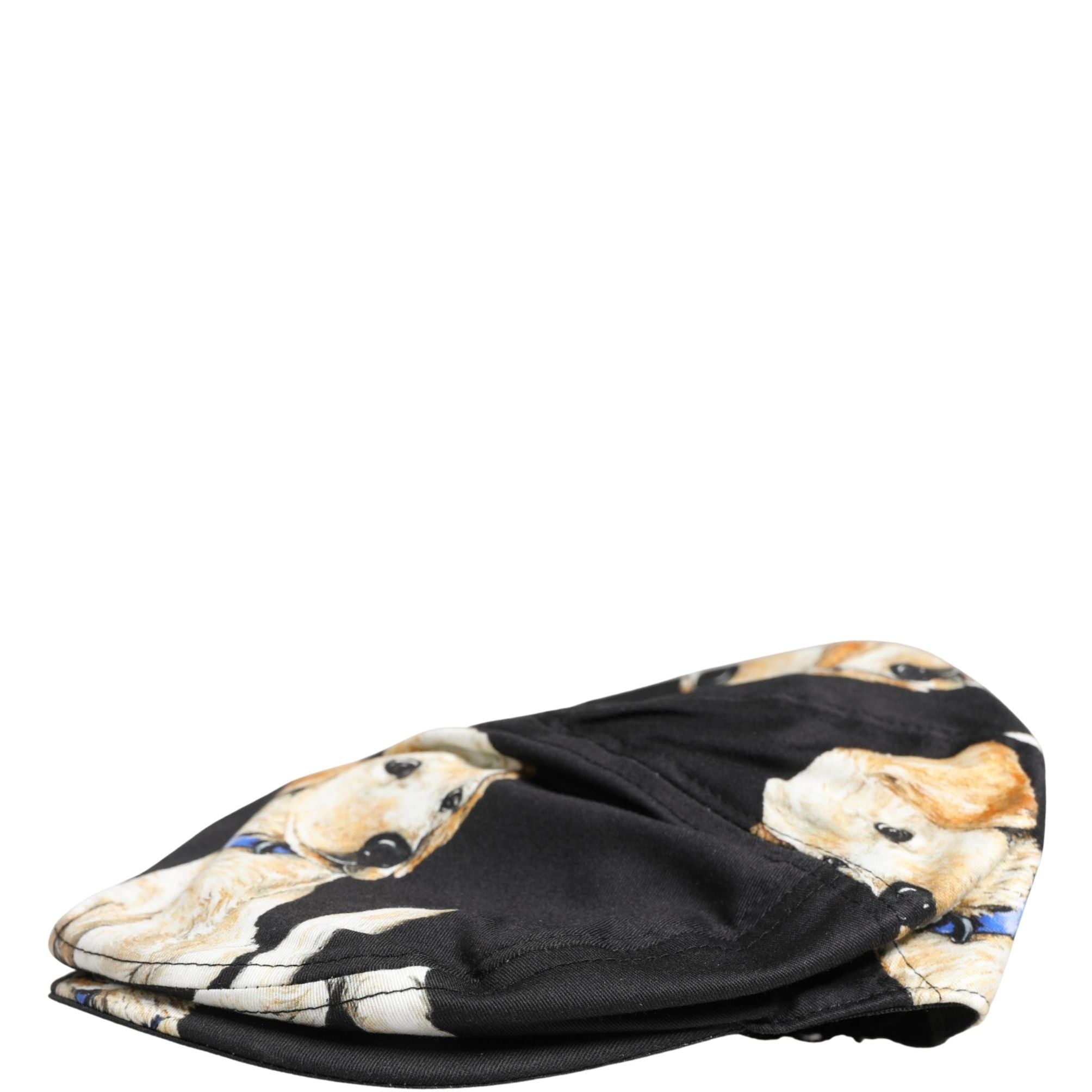 Dolce & Gabbana Men Black Dog Cotton Newsboy Cloth Capello Hat