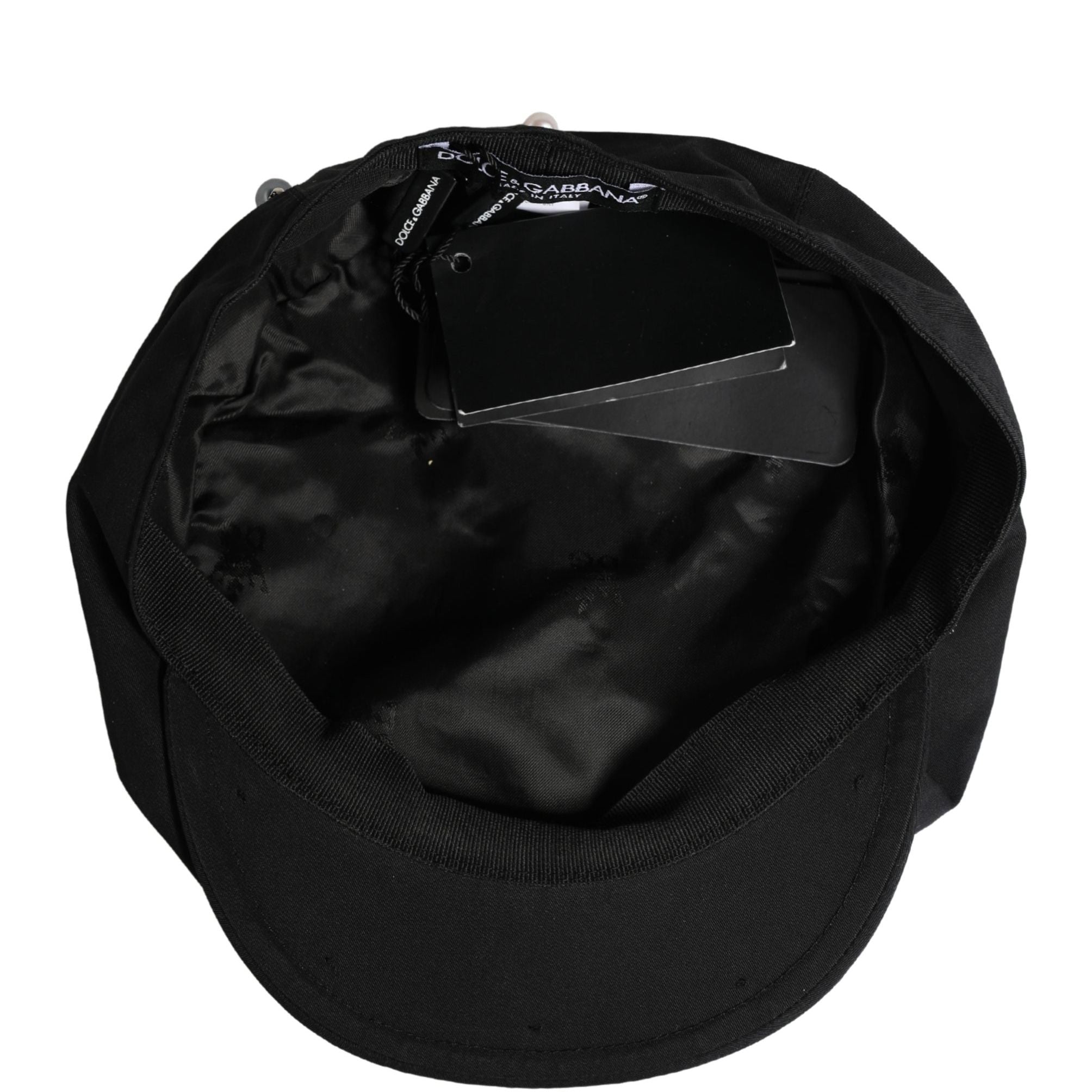 Dolce & Gabbana Men Black Cotton Embellished Newsboy Capello Hat