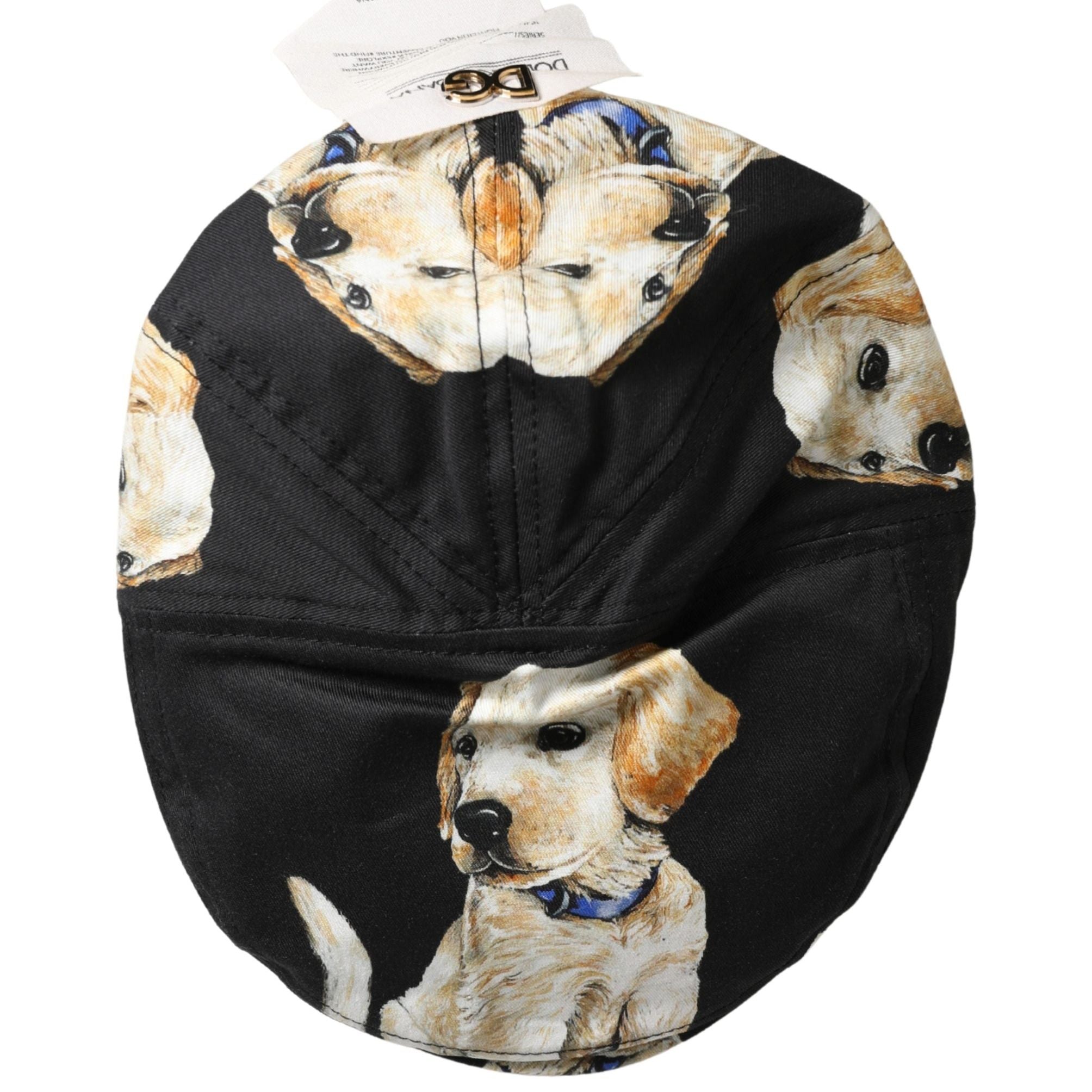 Dolce & Gabbana Men Black Dog Cotton Newsboy Cloth Capello Hat