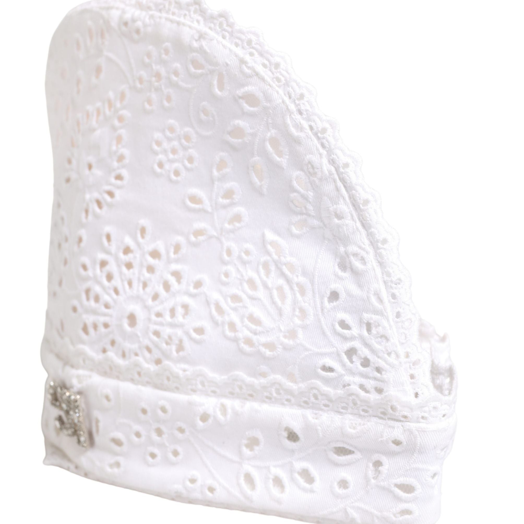 Dolce & Gabbana White Cotton Embroidered DG Crystal Headwear Hat