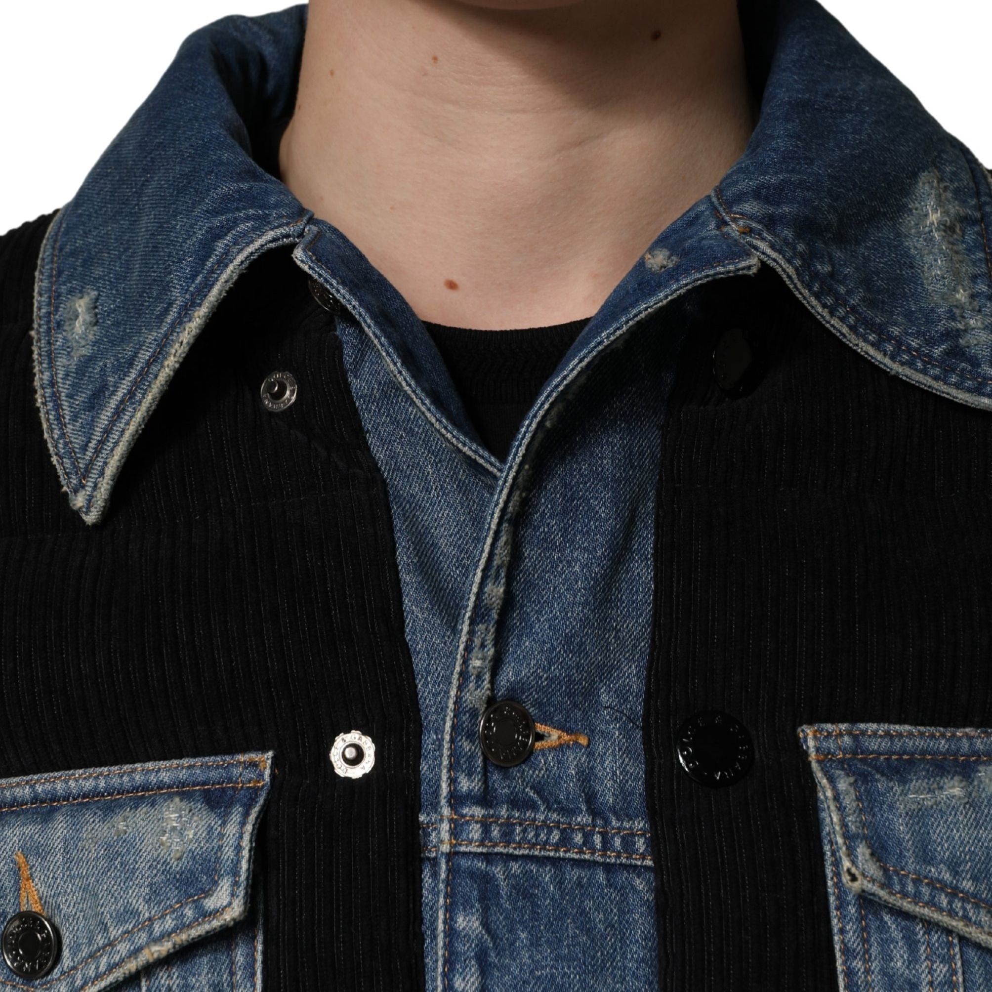 Dolce & Gabbana Black Blue Cotton Denim Blouson Men  Jacket