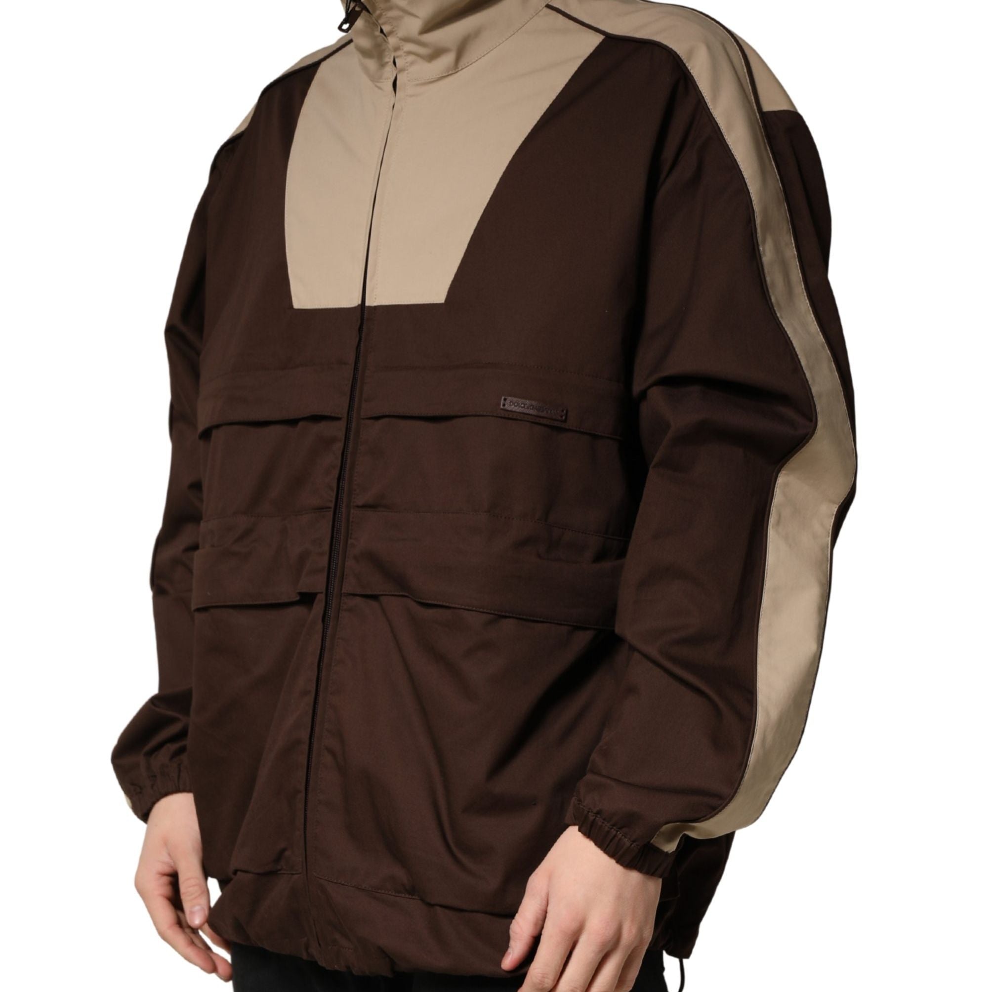 Dolce & Gabbana Brown Beige Cotton Zip Windbreaker Jacket