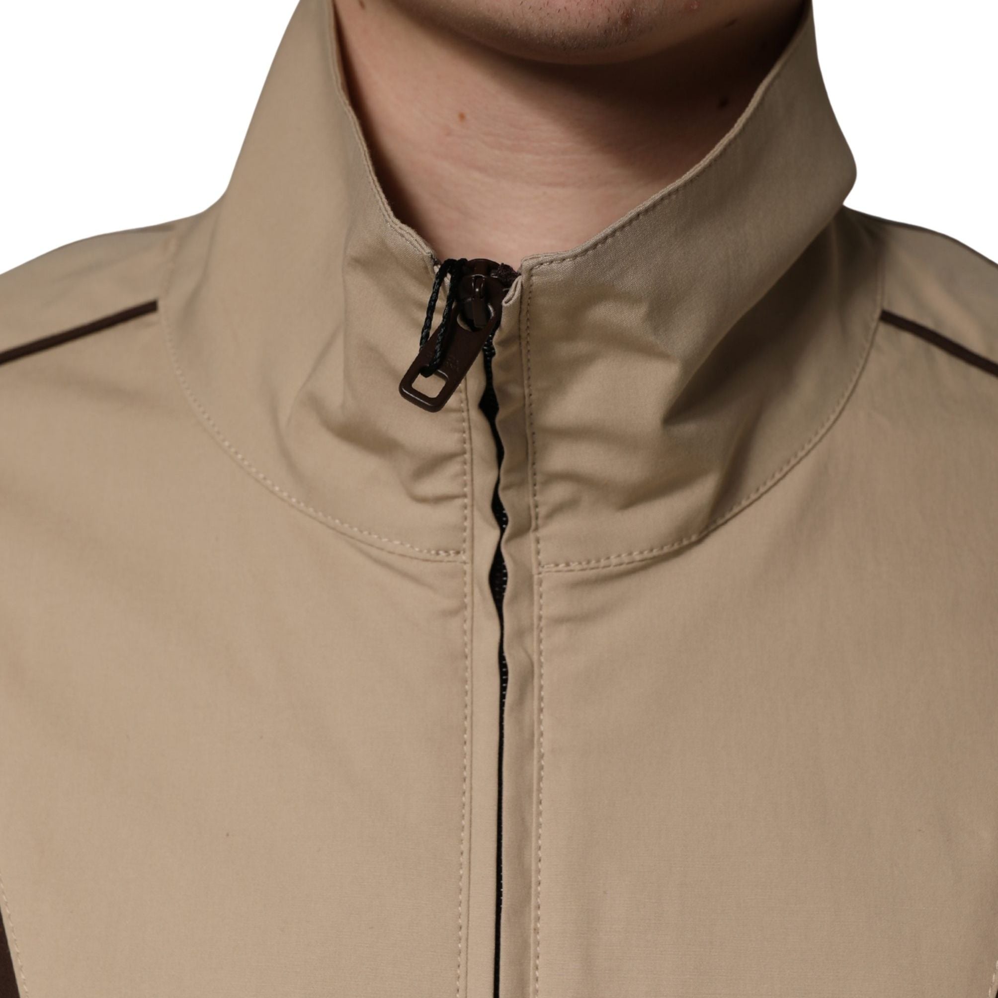 Dolce & Gabbana Brown Beige Cotton Zip Windbreaker Jacket