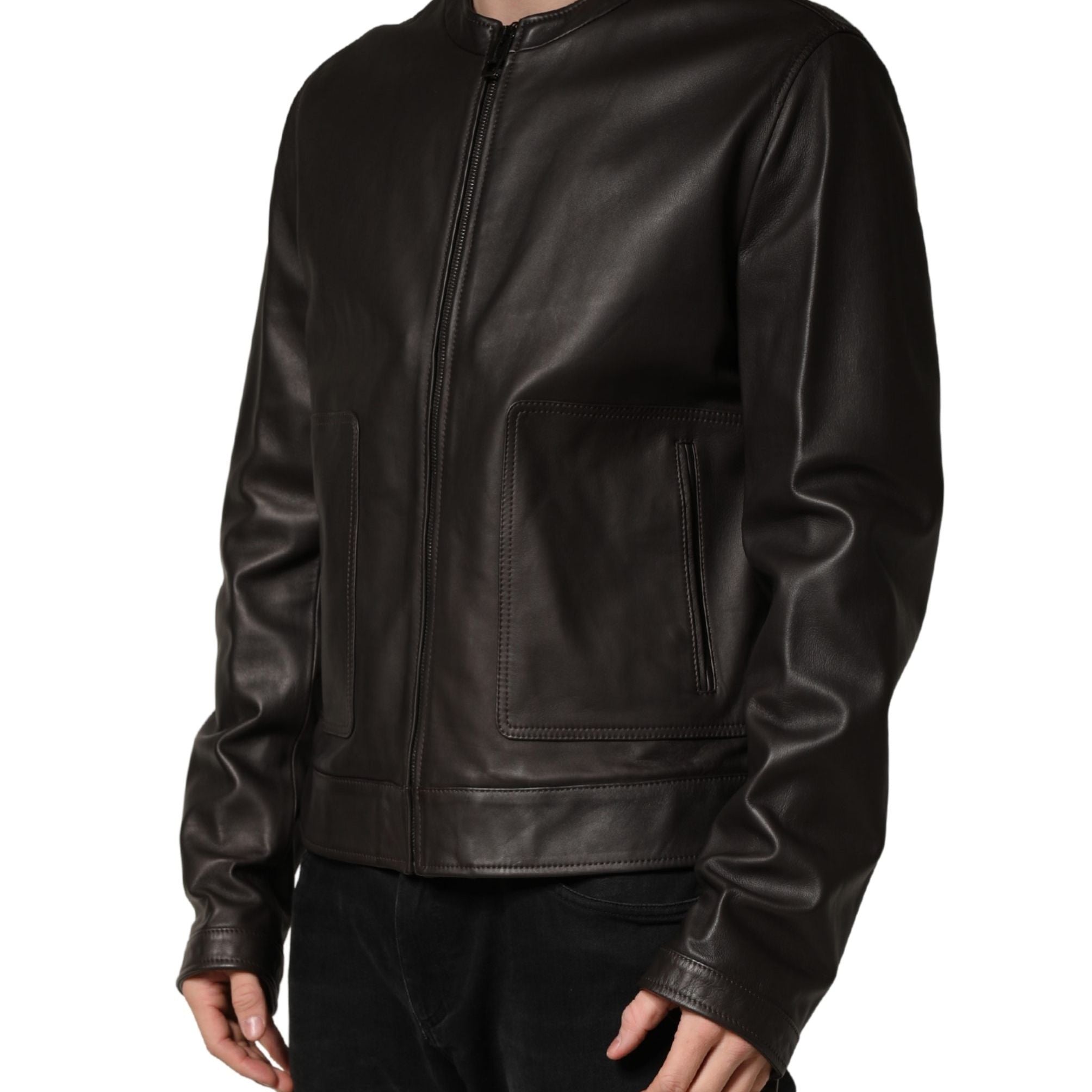 Dolce & Gabbana Black LambskinLeather Full Zip Biker Jacket