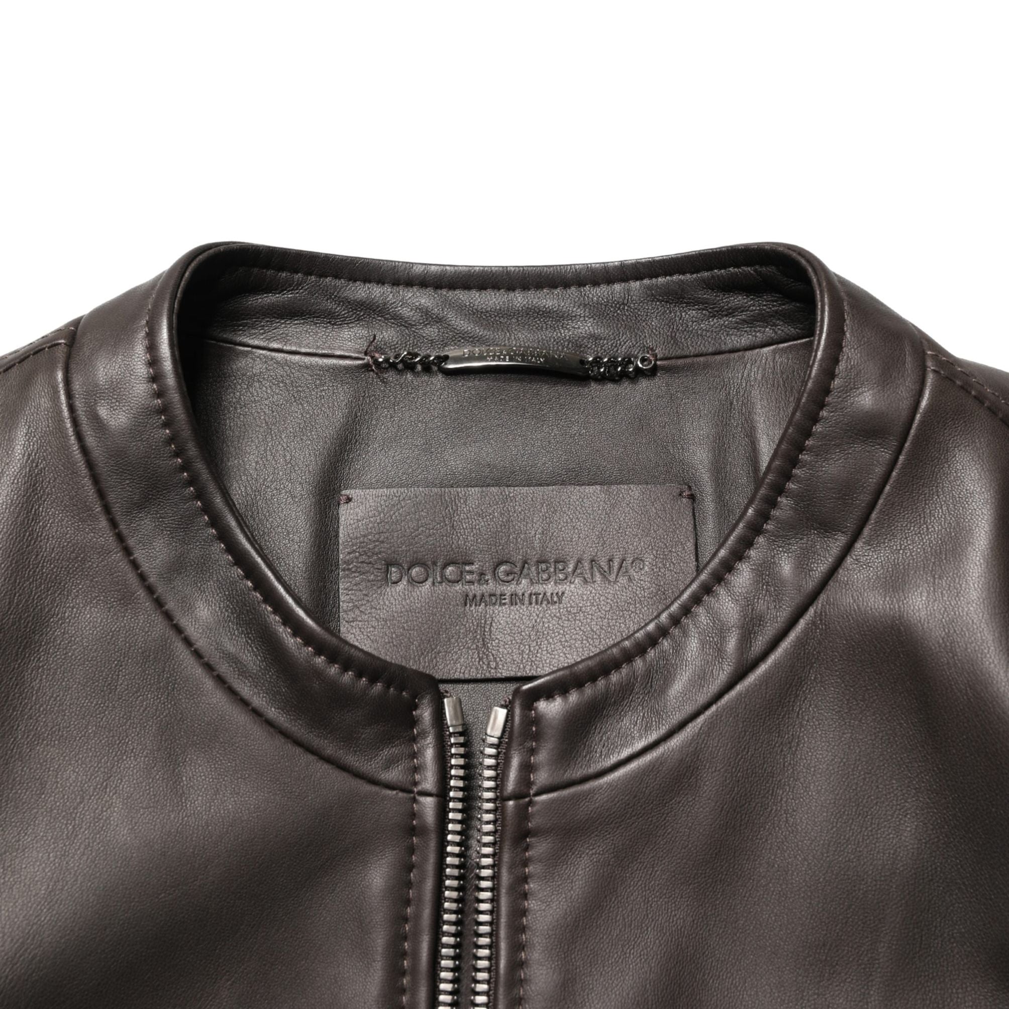 Dolce & Gabbana Black LambskinLeather Full Zip Biker Jacket