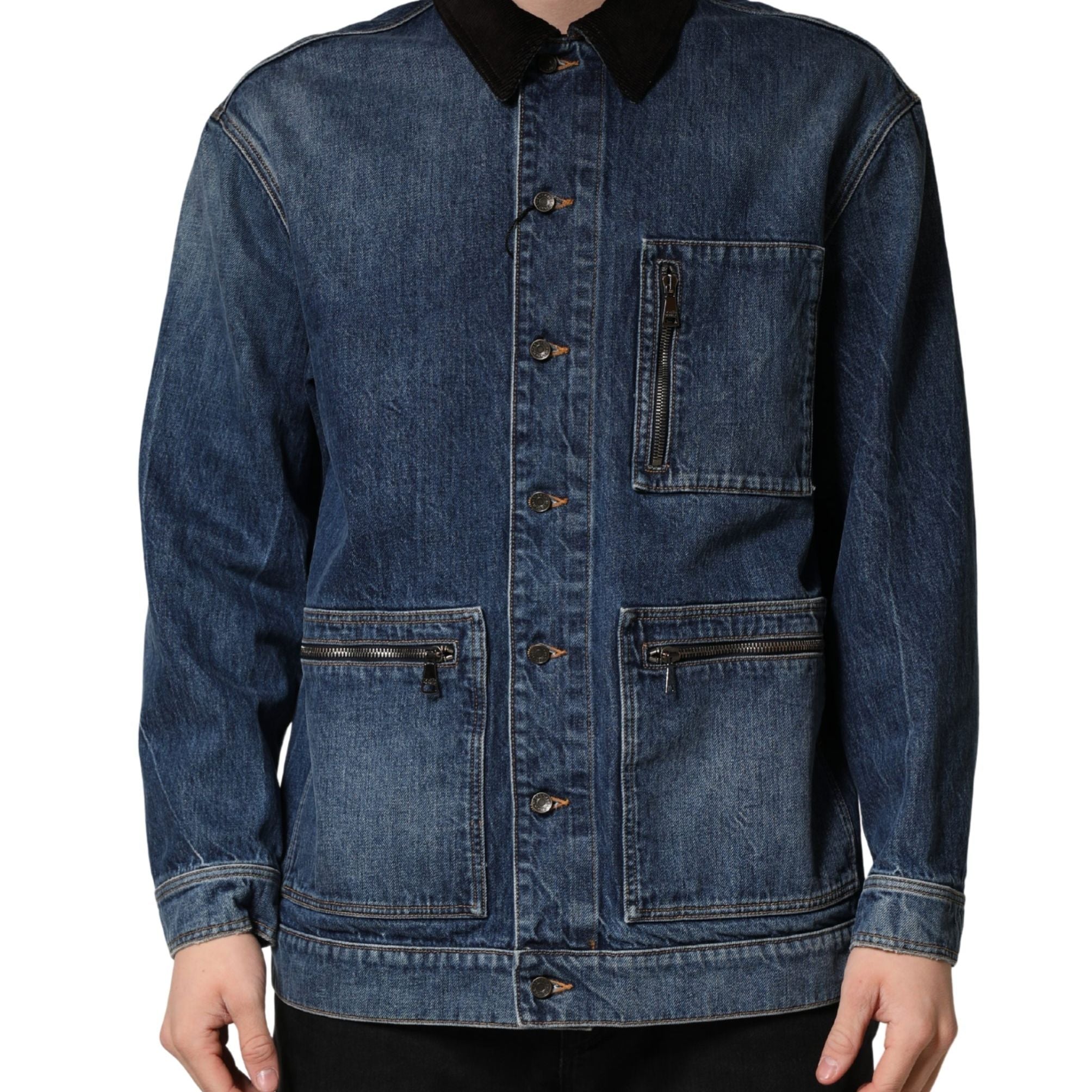 Dolce & Gabbana Black Blue Cotton Denim Blouson Men Jacket