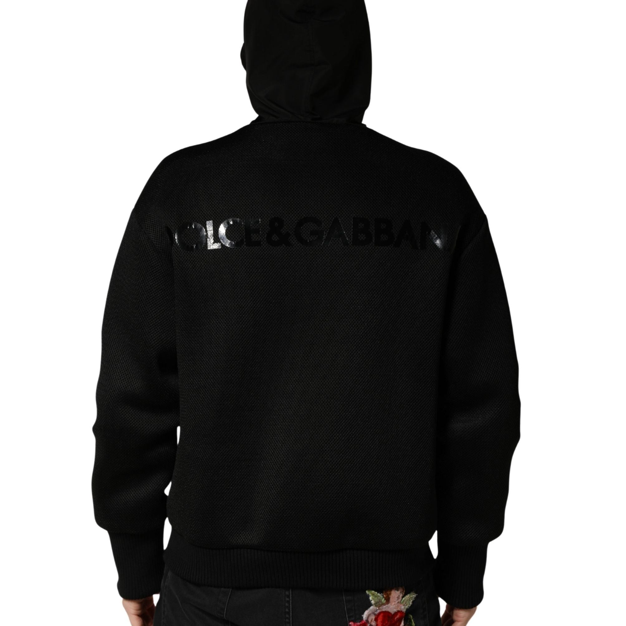 Dolce & Gabbana Men Black Hooded Full Zip Bomber Jacket